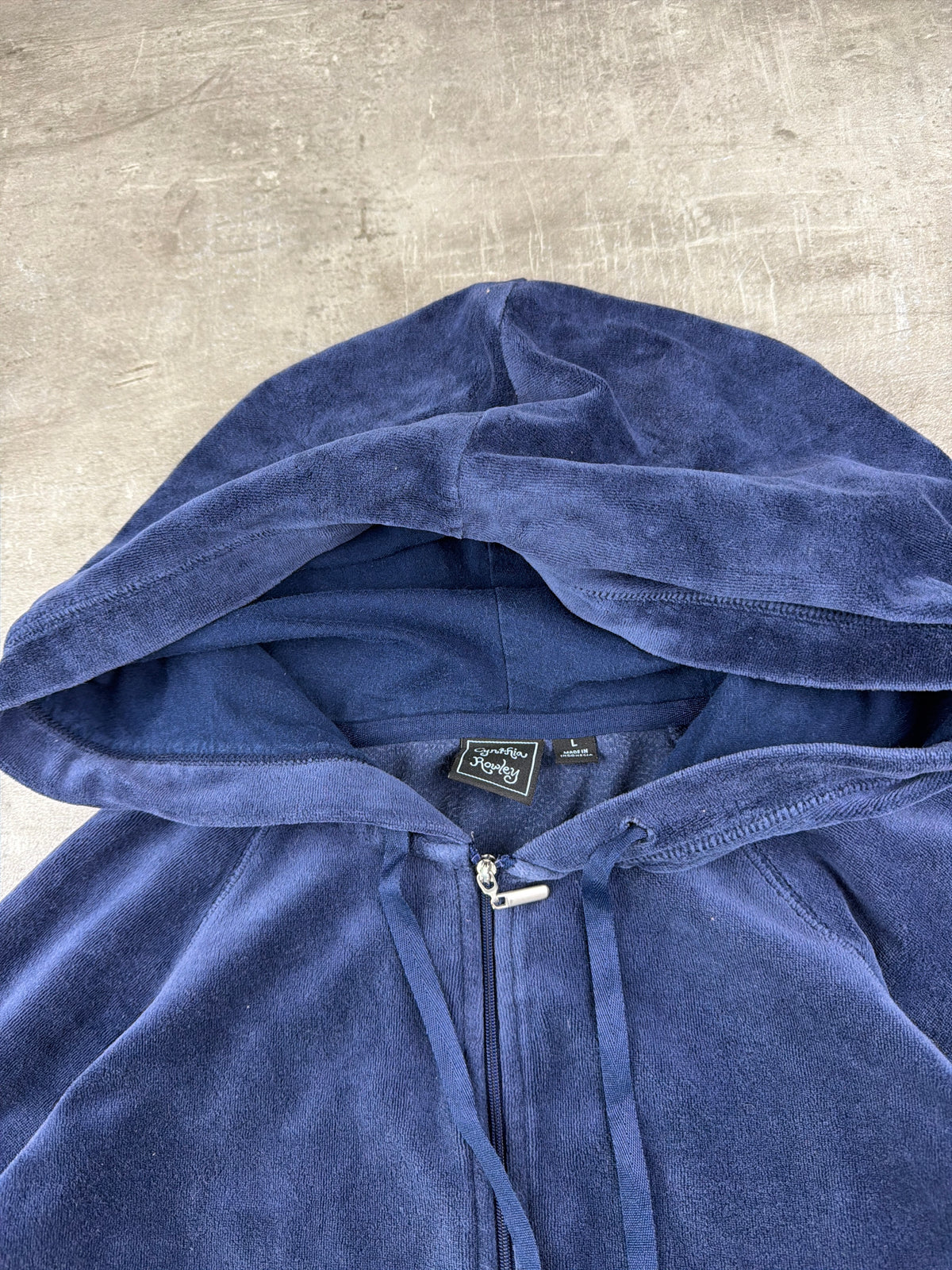 Cynthia Rowley Y2K Velour Rhinestone Zip Hoodie - Navy Blue