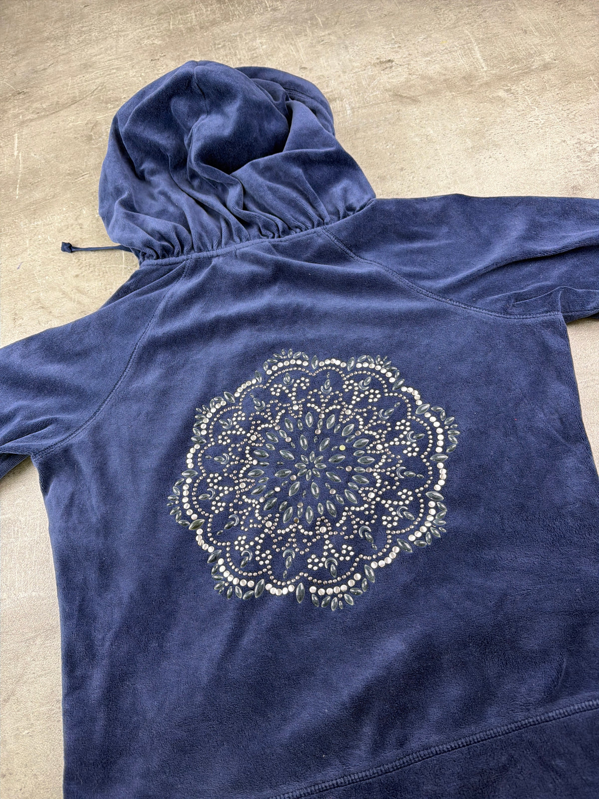 Cynthia Rowley Y2K Velour Rhinestone Zip Hoodie - Navy Blue