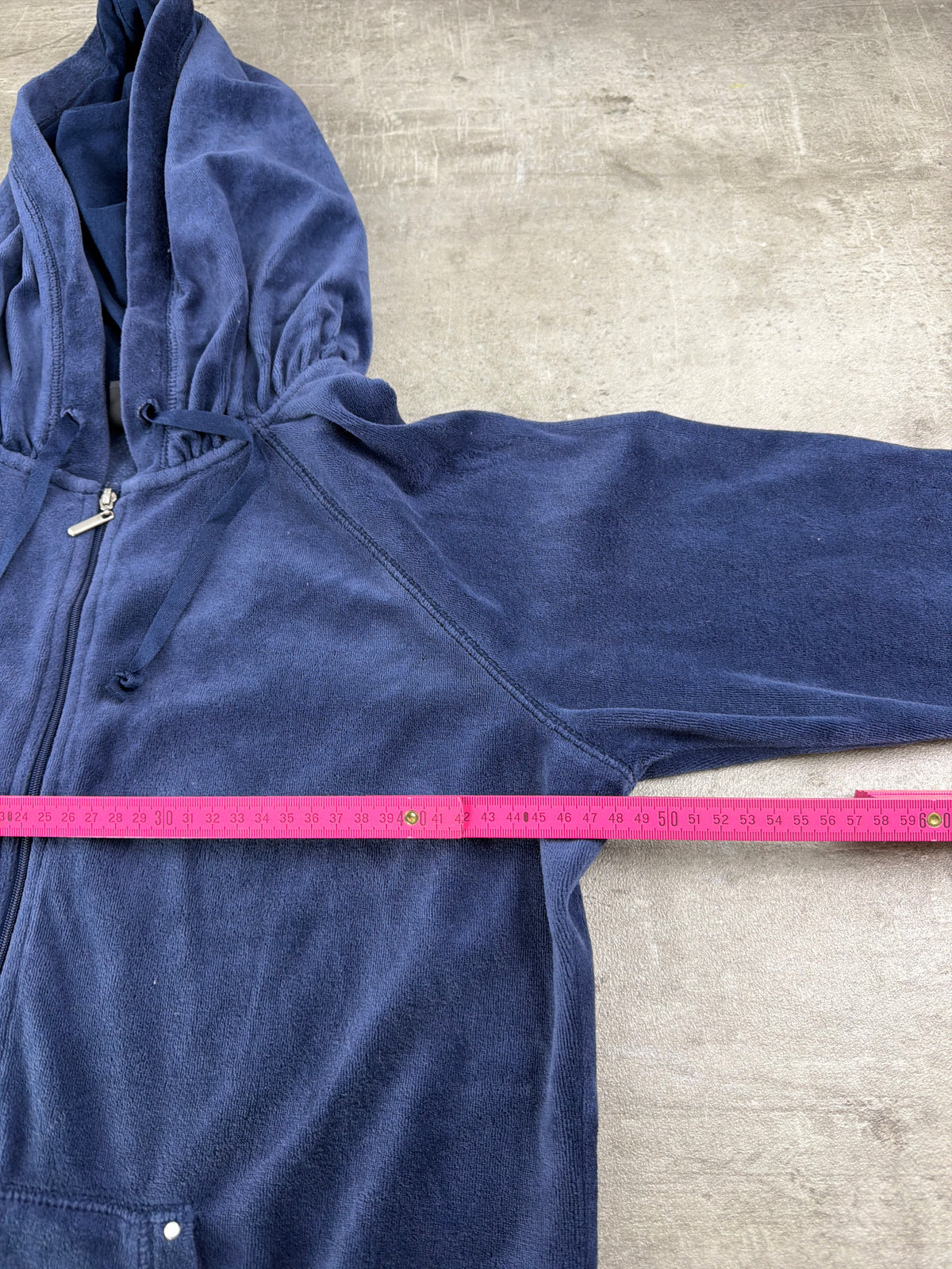 Cynthia Rowley Y2K Velour Rhinestone Zip Hoodie - Navy Blue