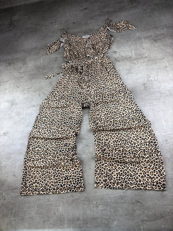 Y2K Leopard Print Cold-Shoulder Jumpsuit - Leopard / Multi