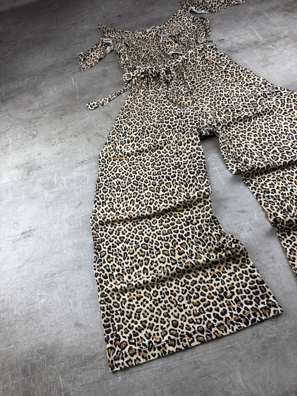 Y2K Leopard Print Cold-Shoulder Jumpsuit - Leopard / Multi