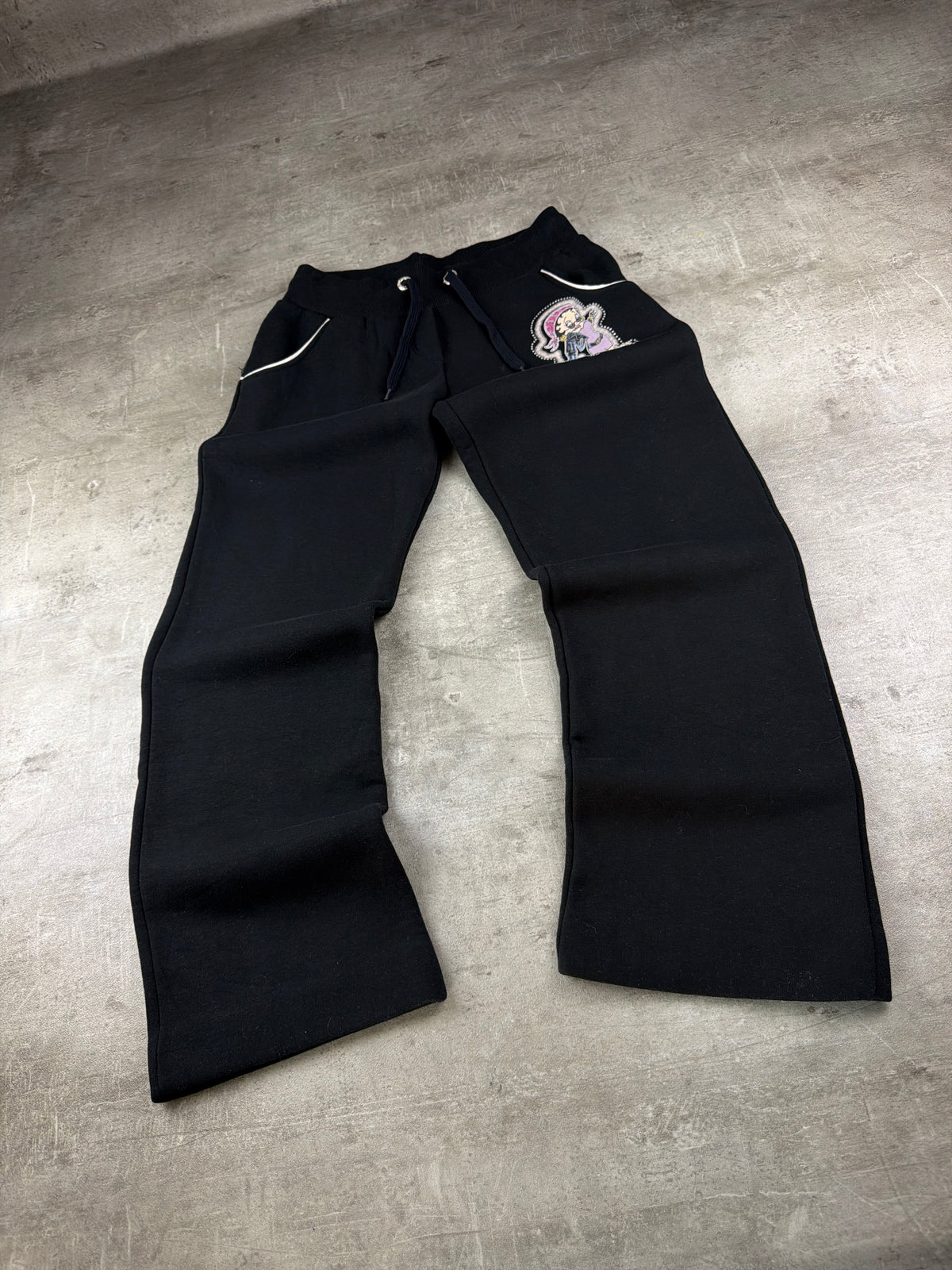 Betty Boop Vintage Rhinestone "Biker Girl" Trackpants - Black