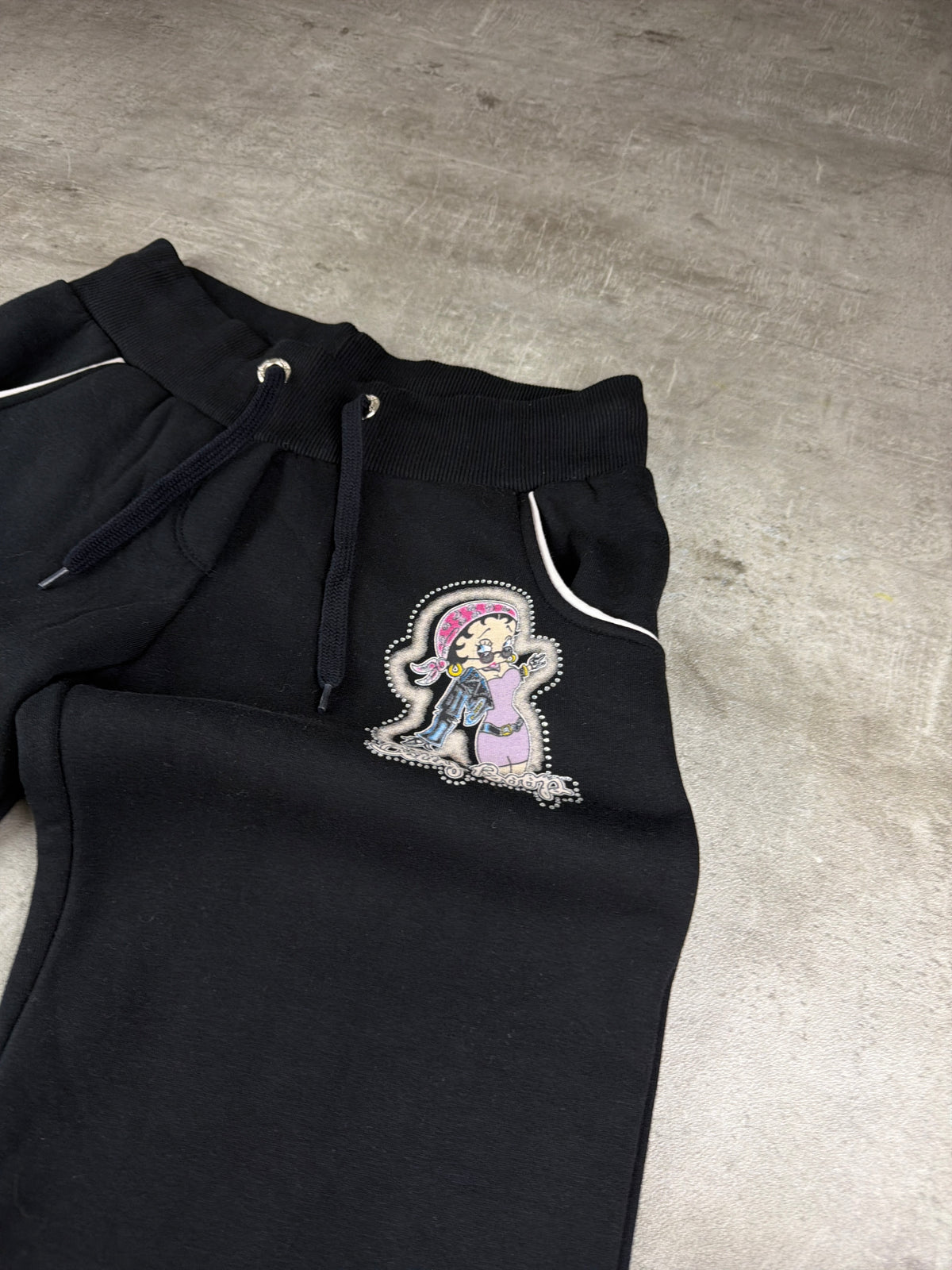 Betty Boop Vintage Rhinestone "Biker Girl" Trackpants - Black