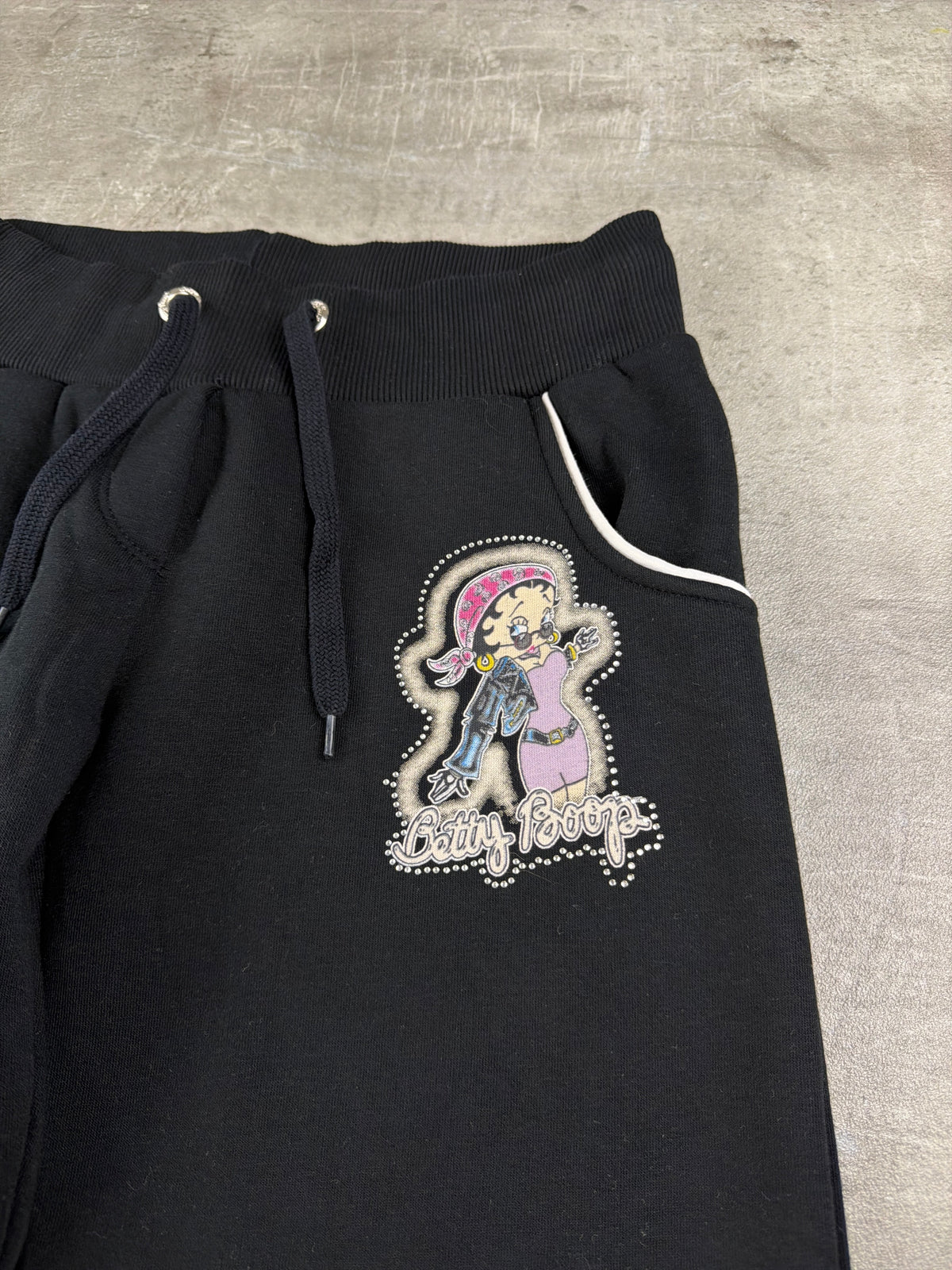 Betty Boop Vintage Rhinestone "Biker Girl" Trackpants - Black