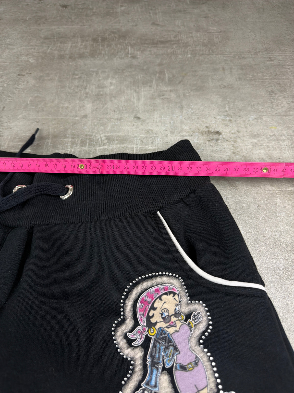Betty Boop Vintage Rhinestone "Biker Girl" Trackpants - Black