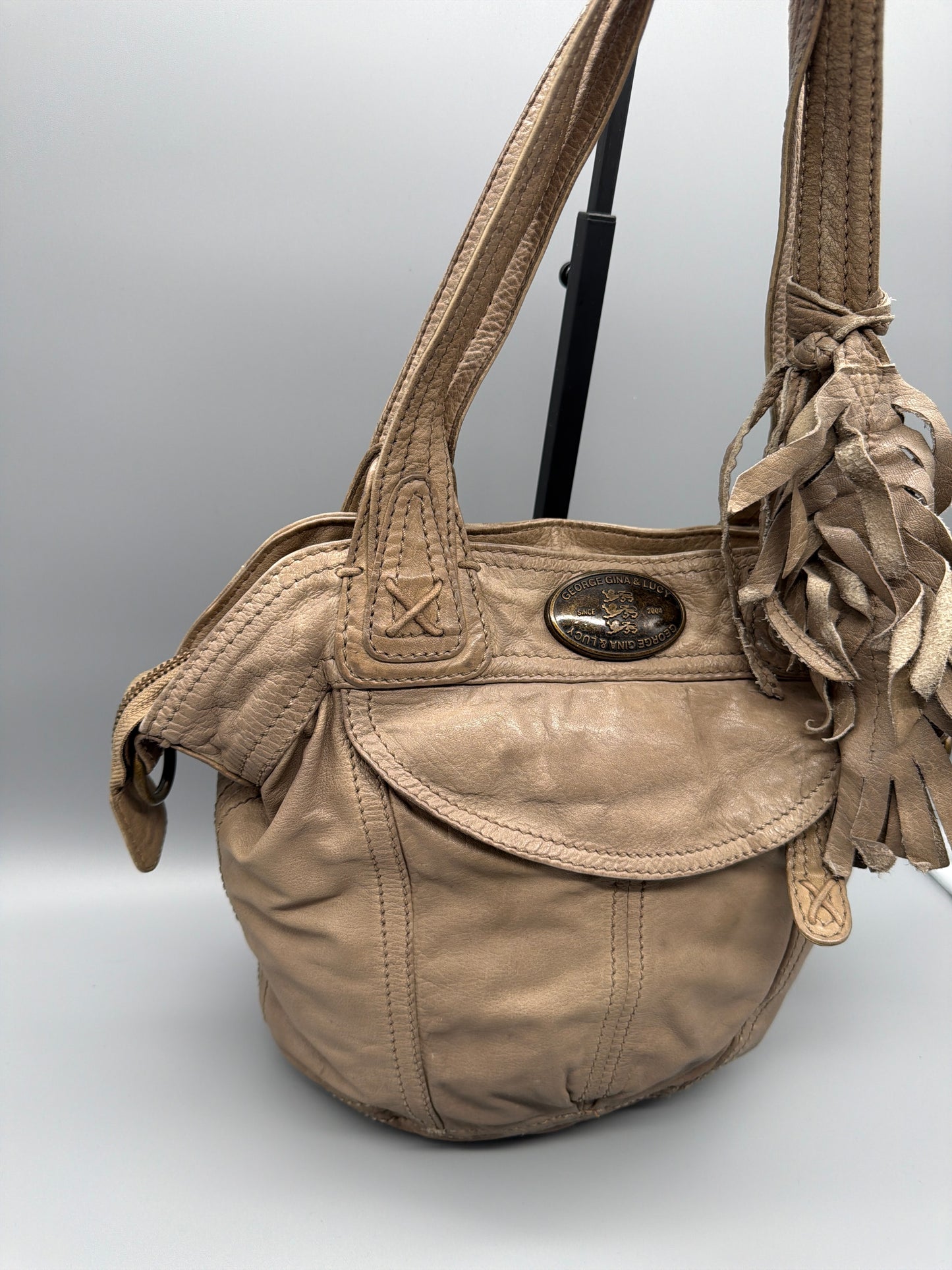 George Gina & Lucy Archive Leather Shoulder Bag - Earthy Taupe Boho Chic Grunge