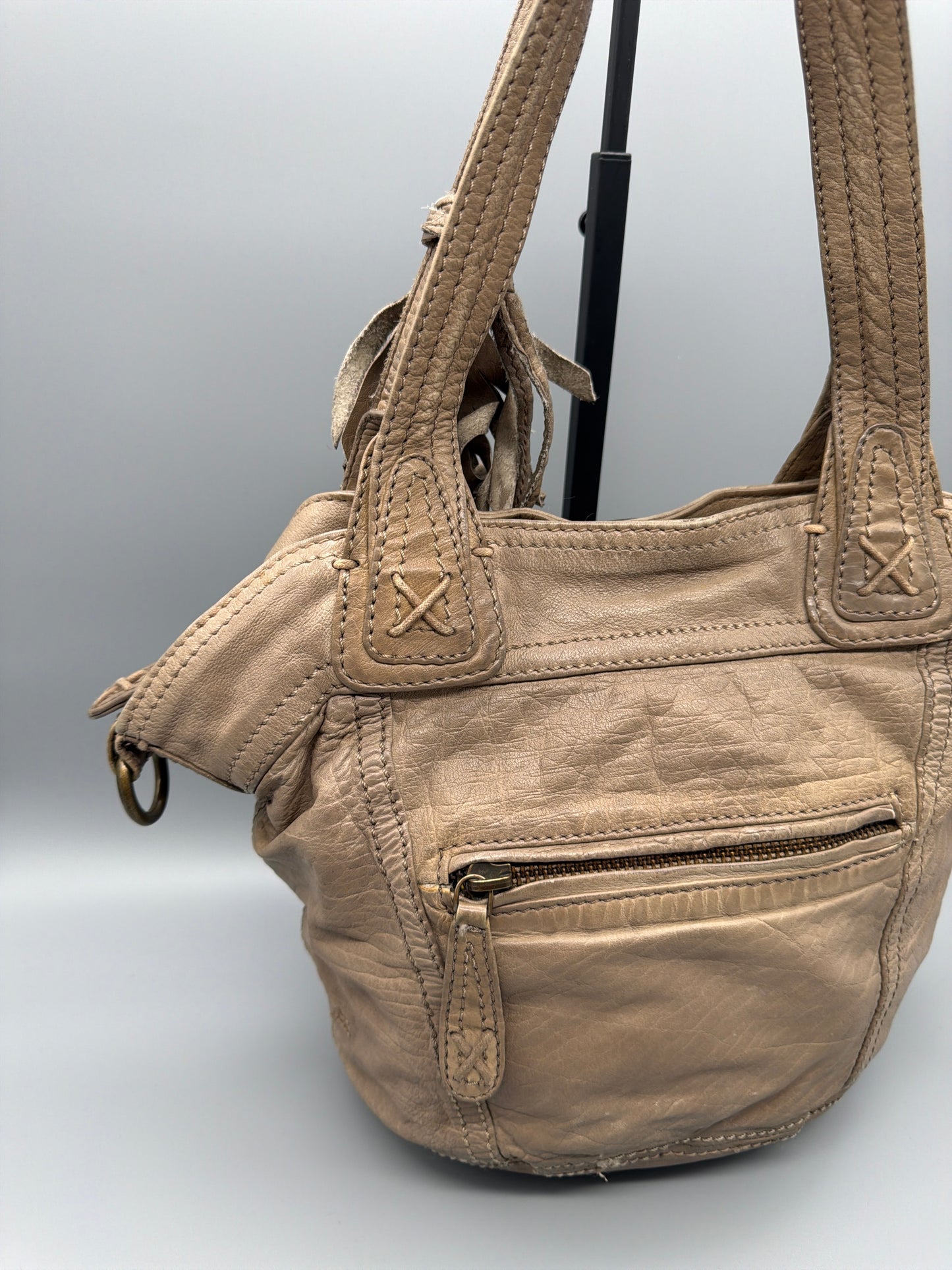 George Gina & Lucy Archive Leather Shoulder Bag - Earthy Taupe Boho Chic Grunge