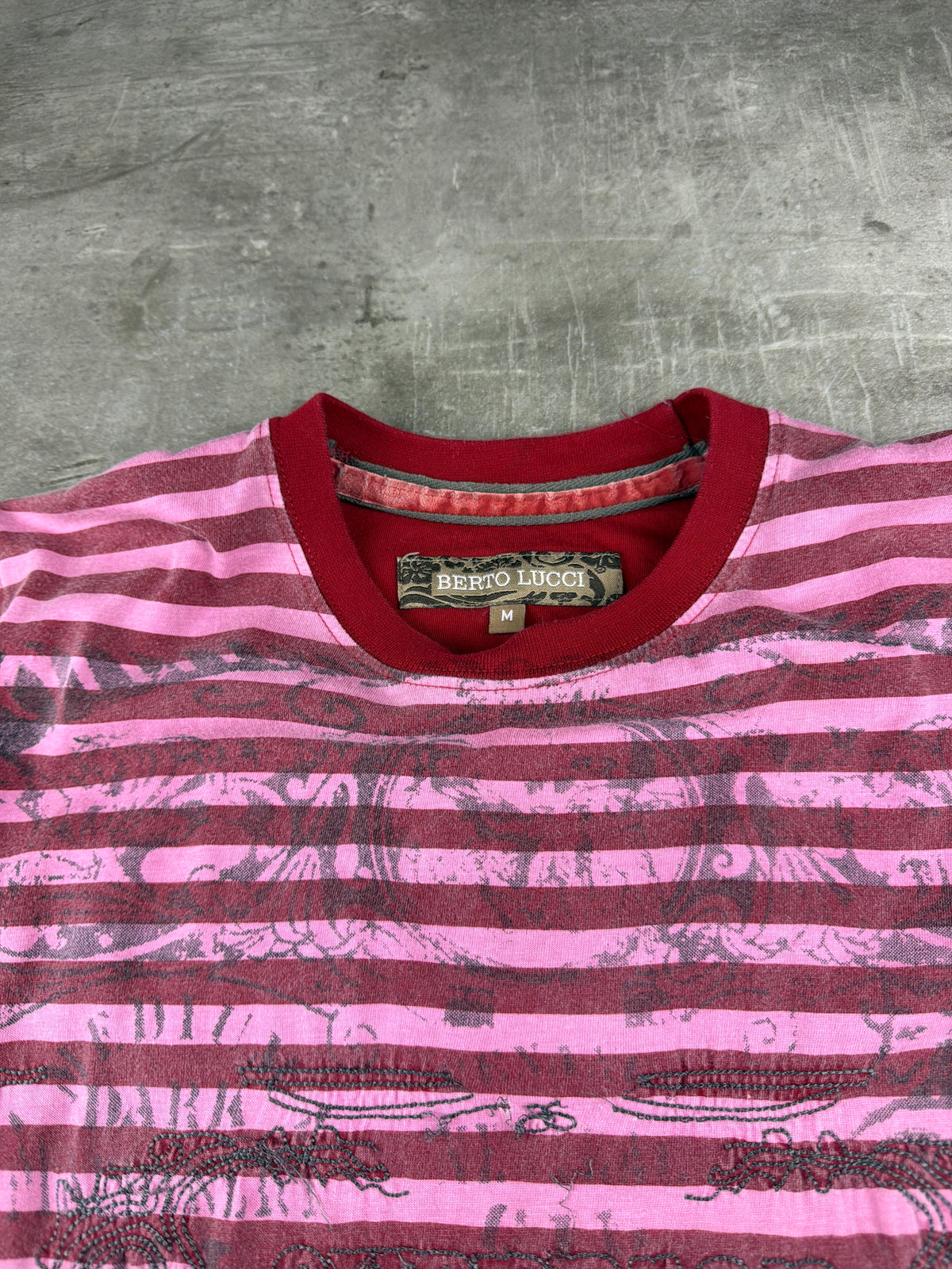 Berto Lucci Striped Graphic Print Tee - Pink / Red