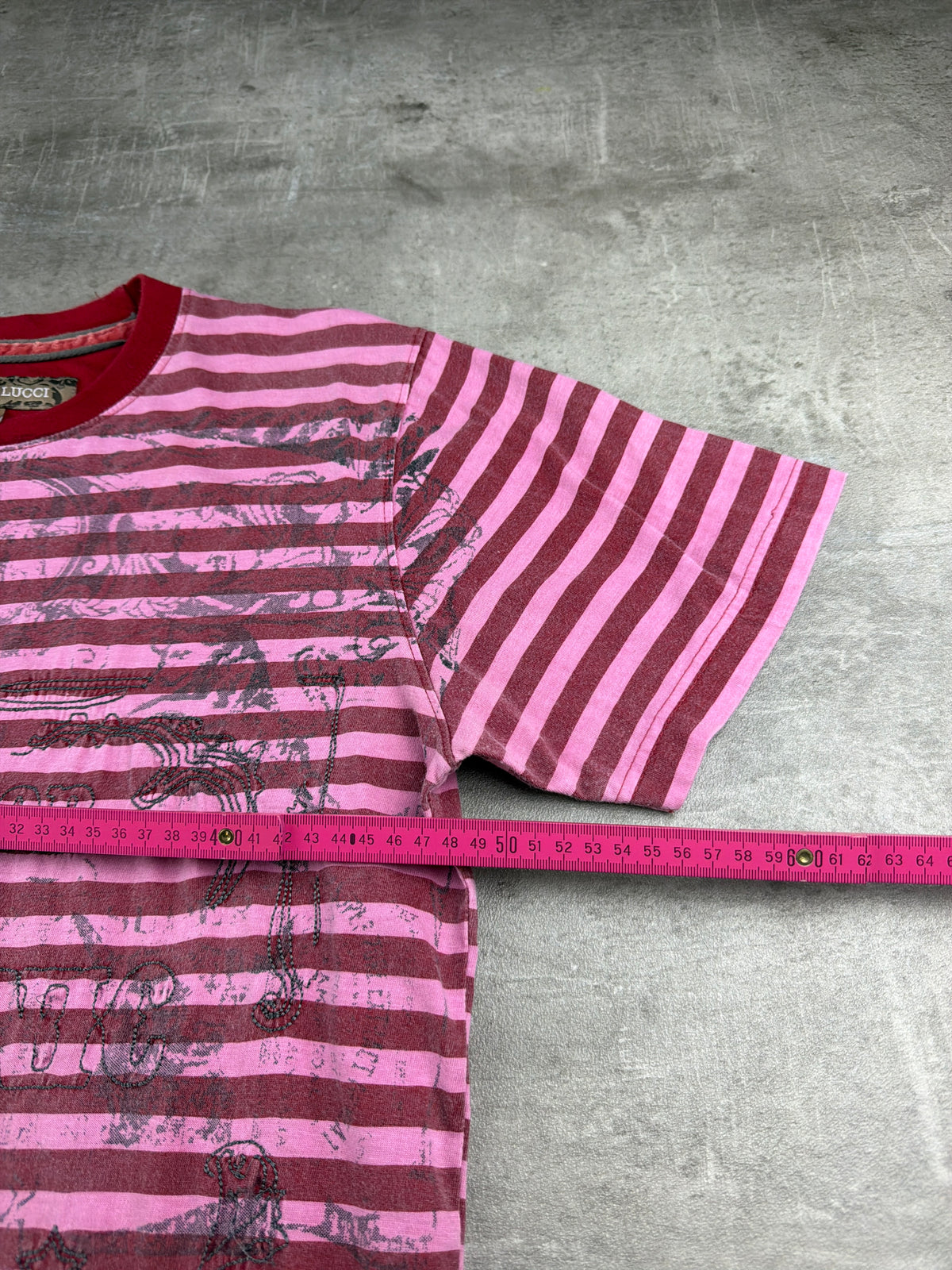 Berto Lucci Striped Graphic Print Tee - Pink / Red