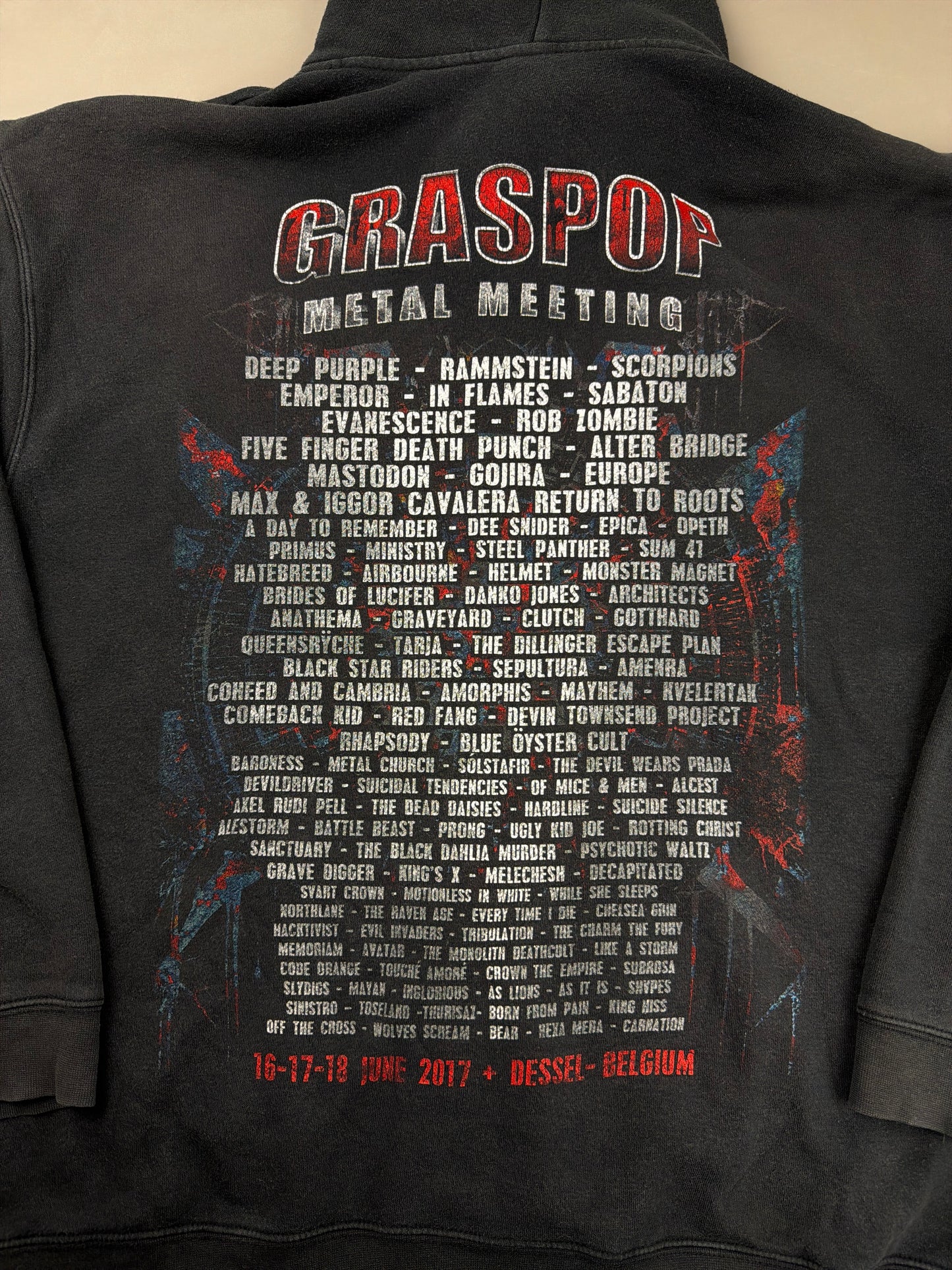 Graspop Metal Meeting 2017 Festival Tour Zip Hoodie – Faded Black Distressed