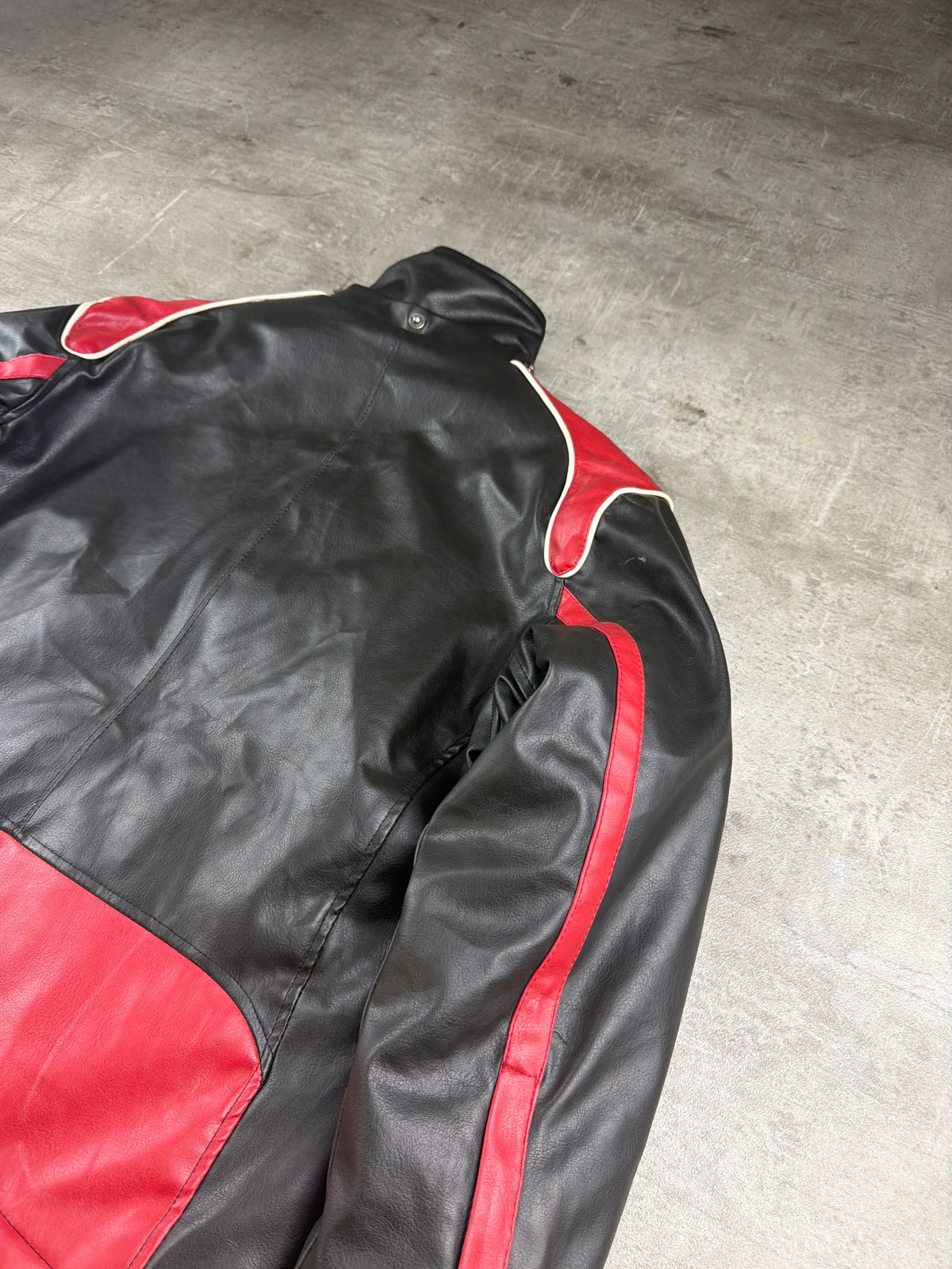M-One Racing Team "Motor Bike Winners" Leather Biker Jacket - Black/Red