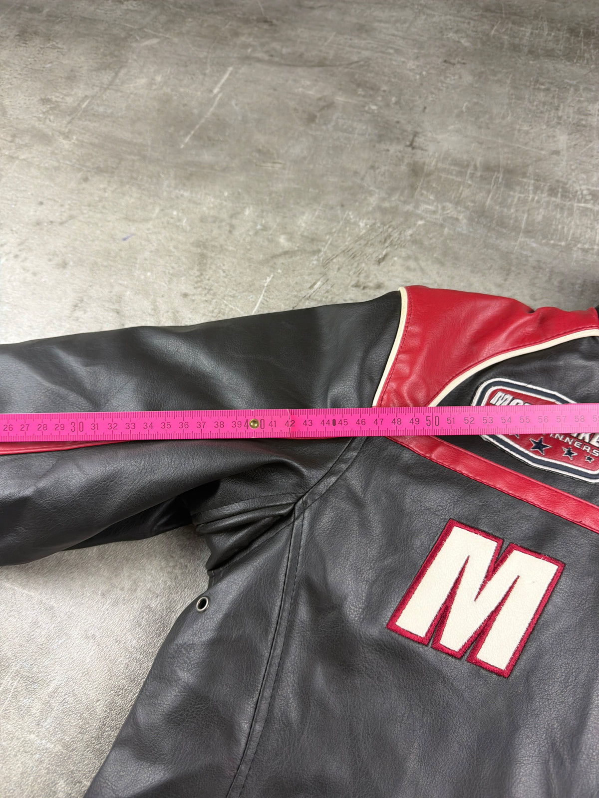 M-One Racing Team "Motor Bike Winners" Leather Biker Jacket - Black/Red