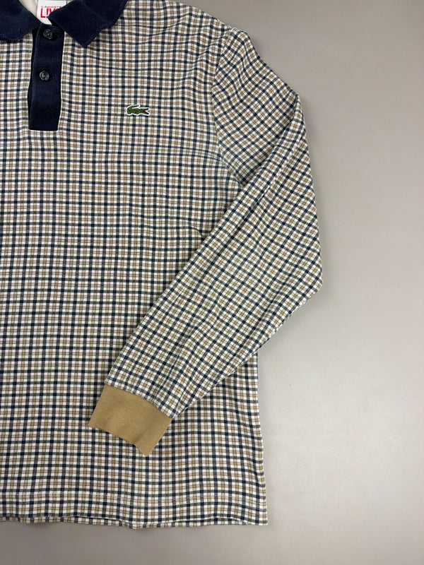 Lacoste L!VE Archive "Checkered" Longsleeve Polo - Navy & Beige