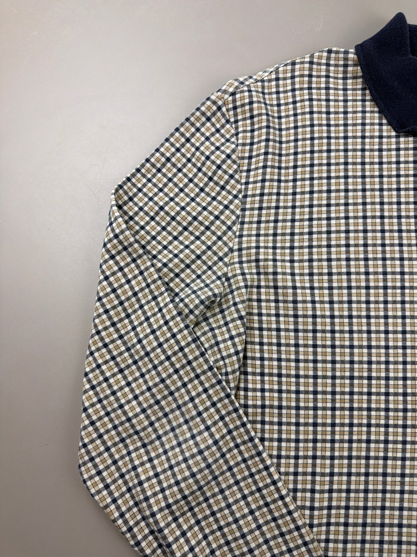 Lacoste L!VE Archive "Checkered" Longsleeve Polo - Navy & Beige