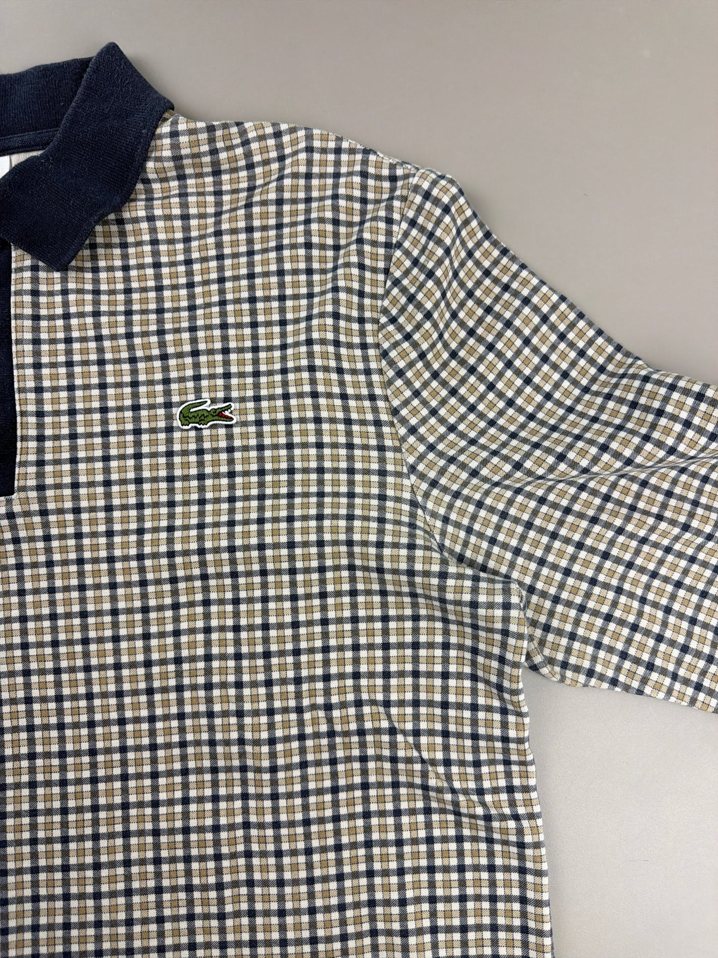 Lacoste L!VE Archive "Checkered" Longsleeve Polo - Navy & Beige