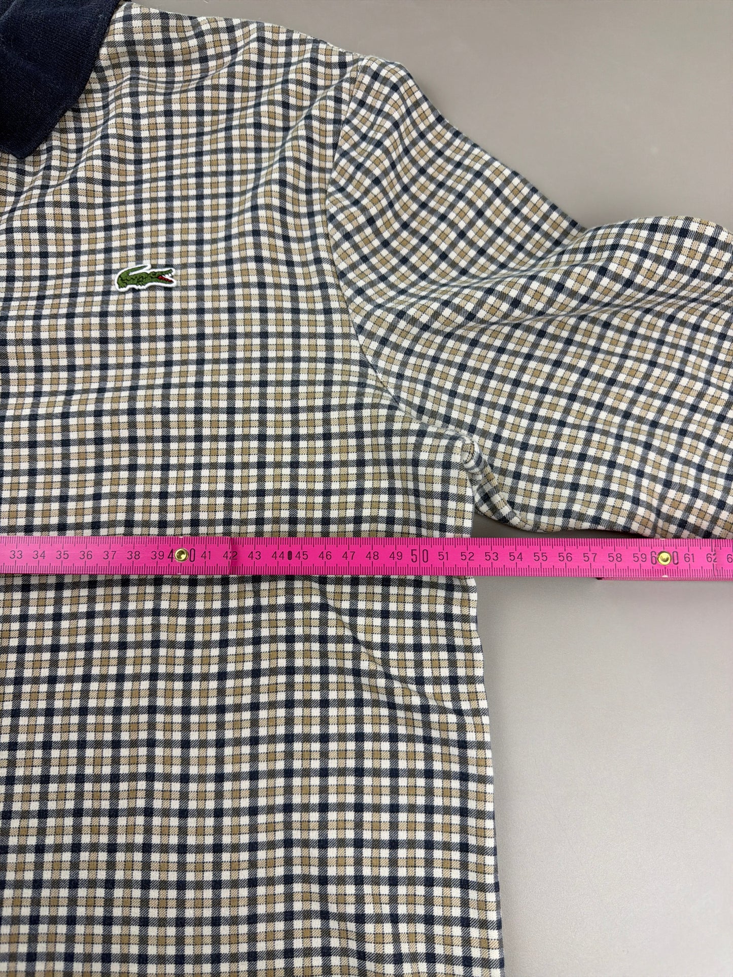 Lacoste L!VE Archive "Checkered" Longsleeve Polo - Navy & Beige