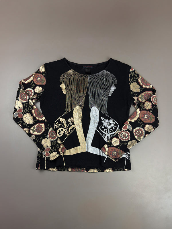 Custo Barcelona Archive "Metallic Twins" Graphic Longsleeve - Black/Gold