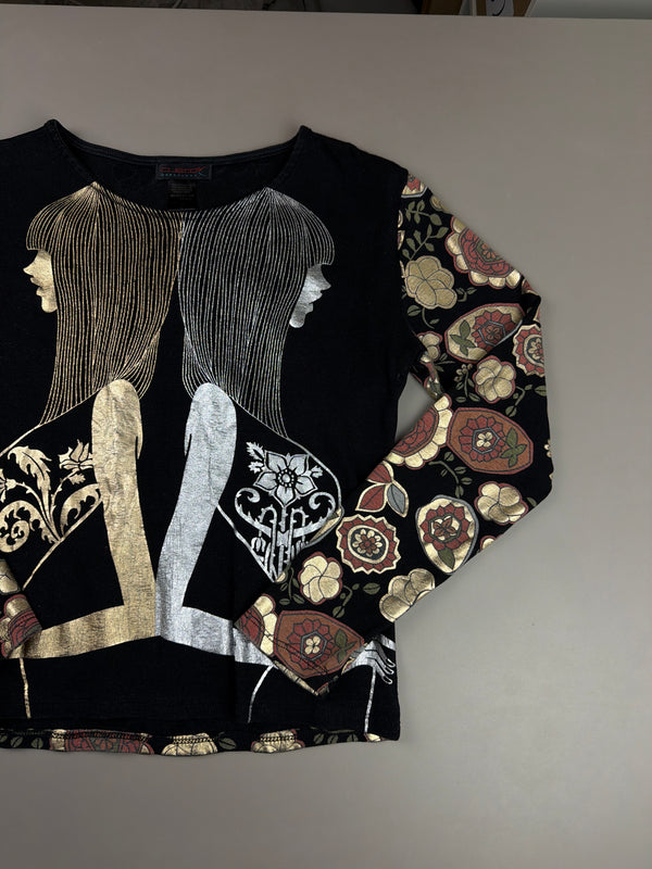 Custo Barcelona Archive "Metallic Twins" Graphic Longsleeve - Black/Gold
