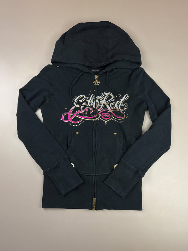 Ecko Red "Rhinestone Spellout" Zip Hoodie - Black / Pink