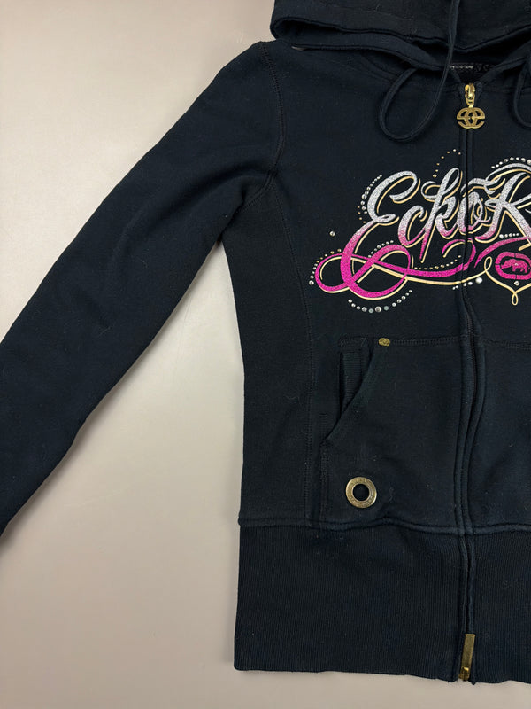 Ecko Red "Rhinestone Spellout" Zip Hoodie - Black / Pink