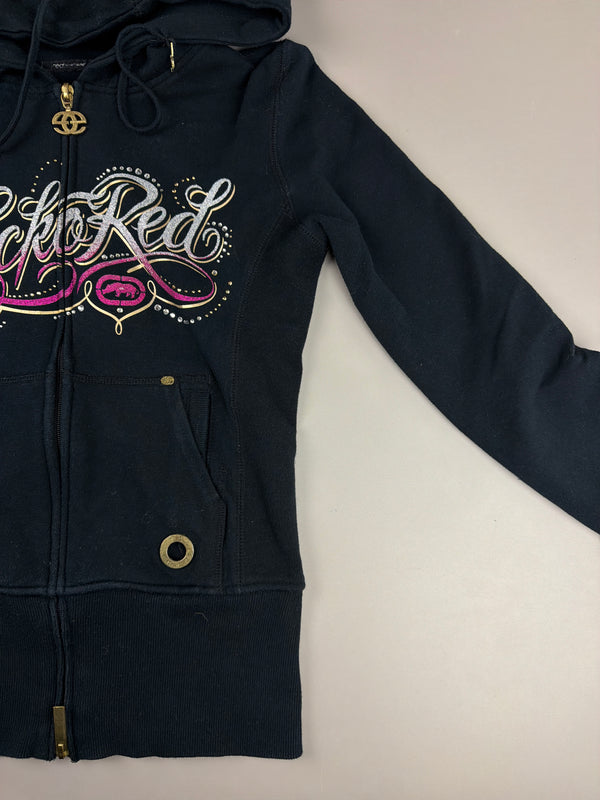 Ecko Red "Rhinestone Spellout" Zip Hoodie - Black / Pink