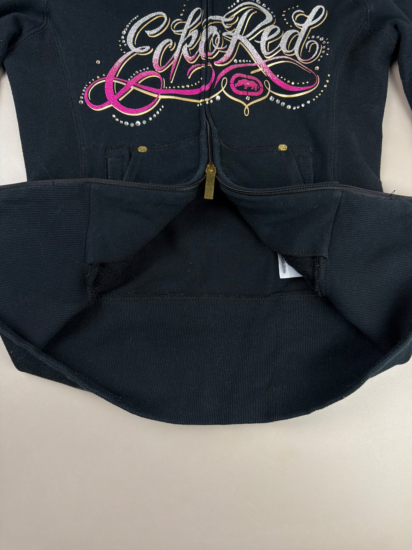 Ecko Red "Rhinestone Spellout" Zip Hoodie - Black / Pink