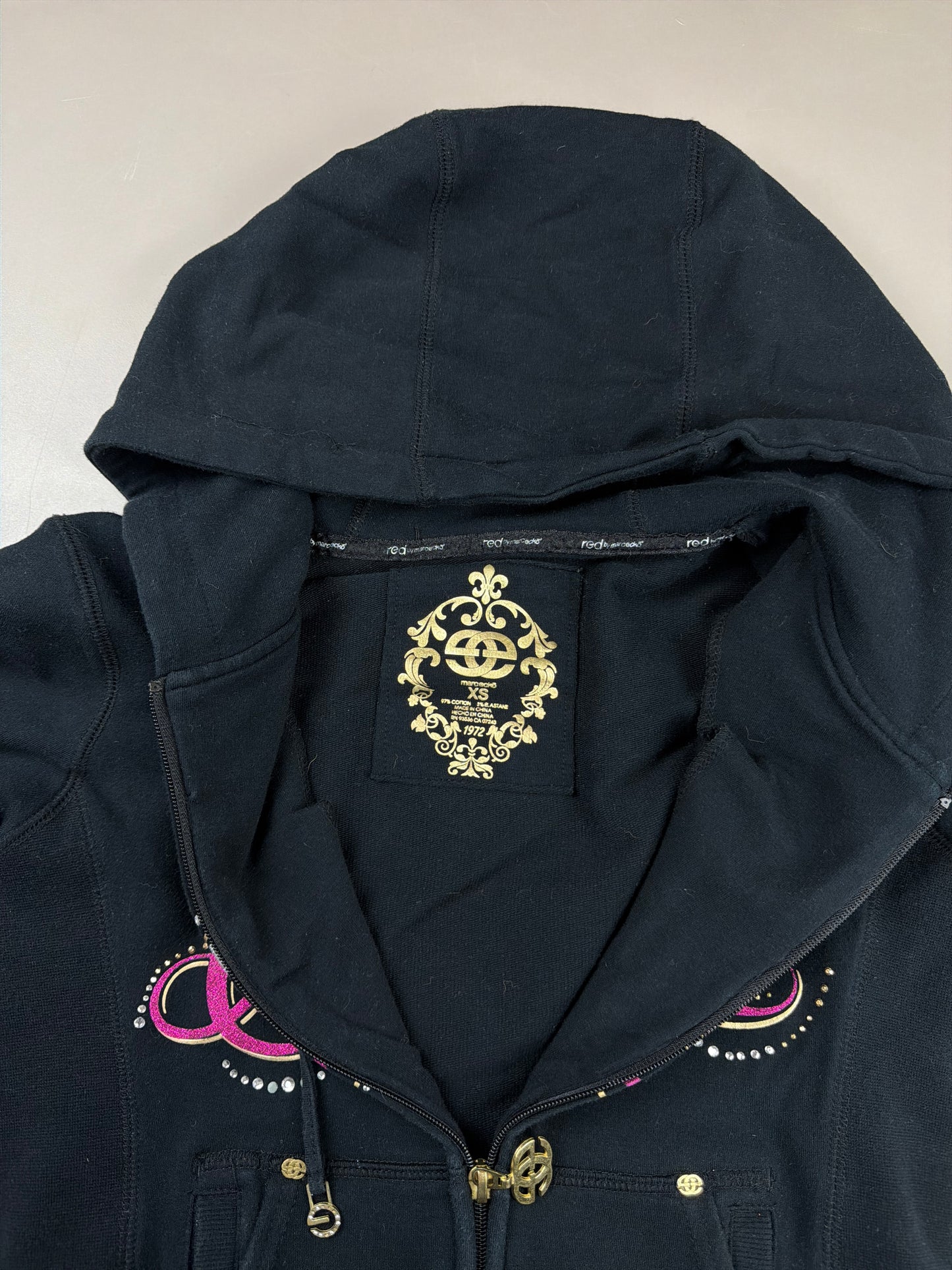 Ecko Red "Rhinestone Spellout" Zip Hoodie - Black / Pink