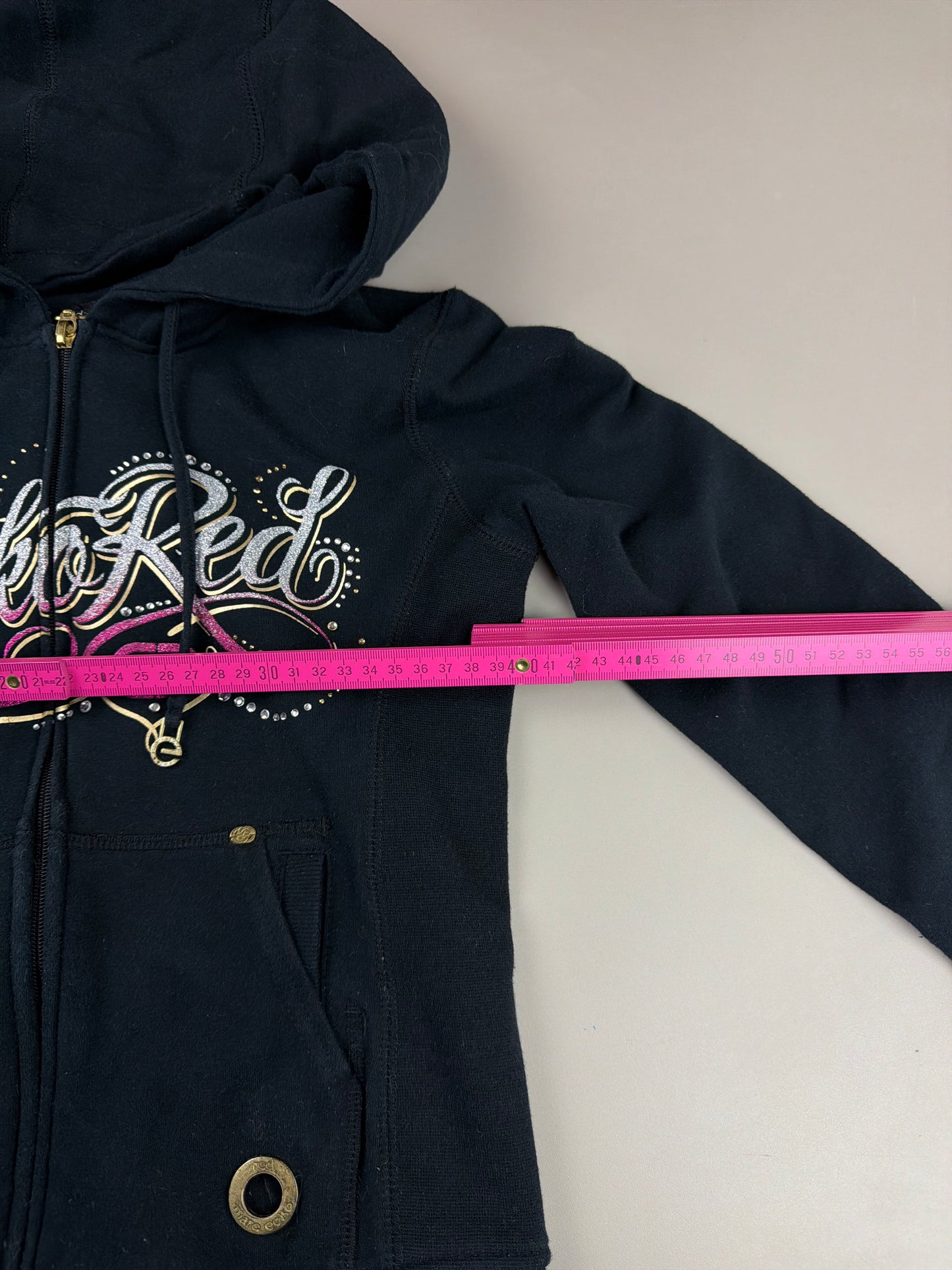 Ecko Red "Rhinestone Spellout" Zip Hoodie - Black / Pink