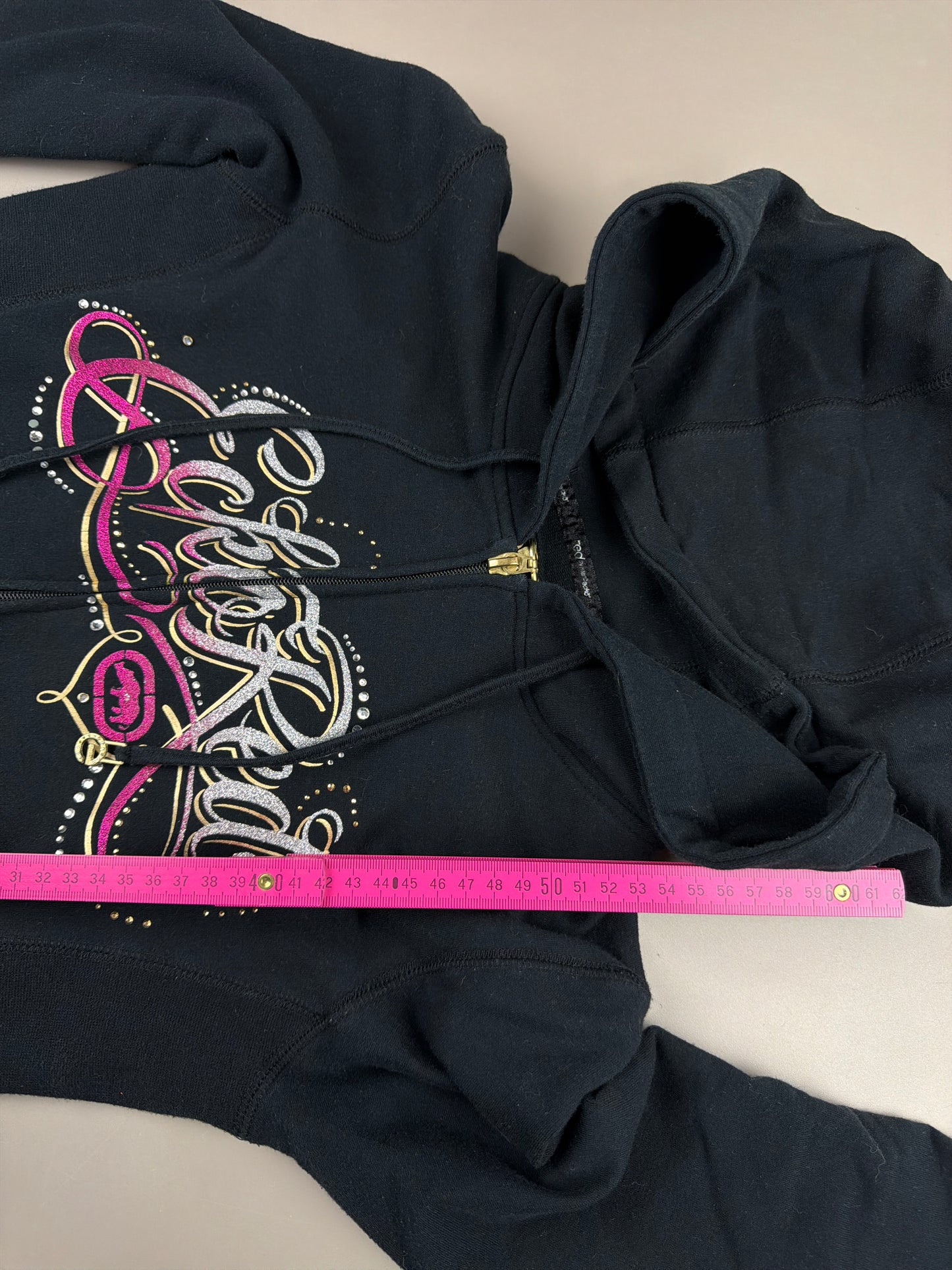 Ecko Red "Rhinestone Spellout" Zip Hoodie - Black / Pink