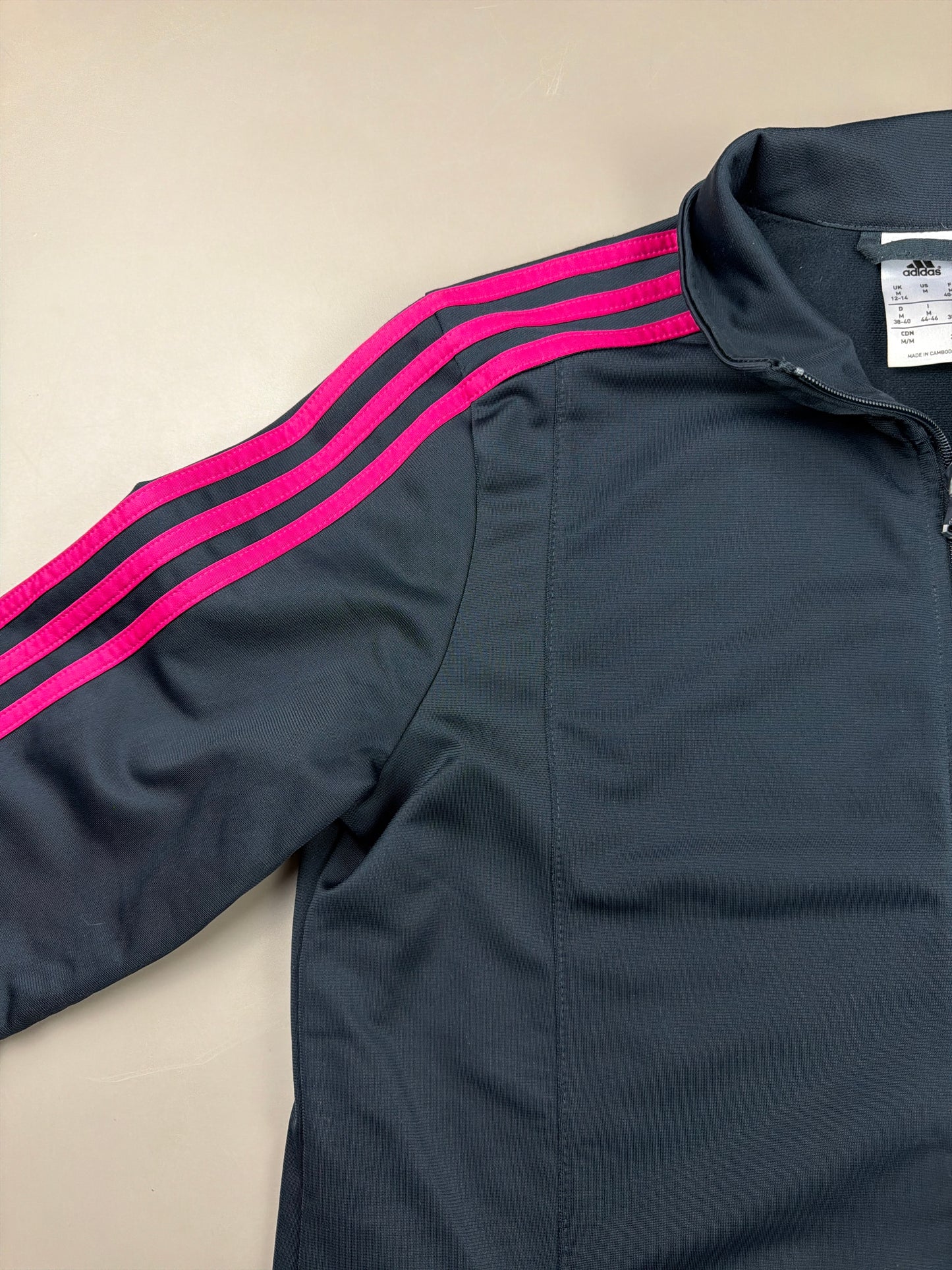 Adidas Y2K "Cybercore" Track Jacket - Charcoal Grey & Hot Pink