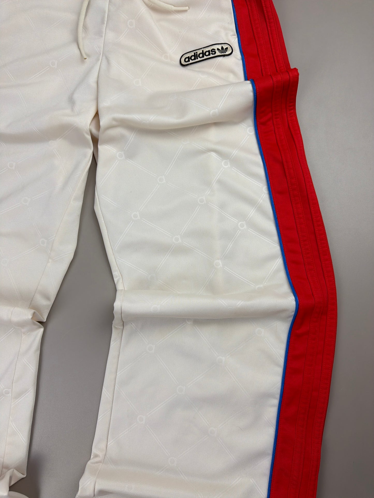 Adidas Y2K "Monogram" Wide Leg Trackpants - Off-White / Racing Red