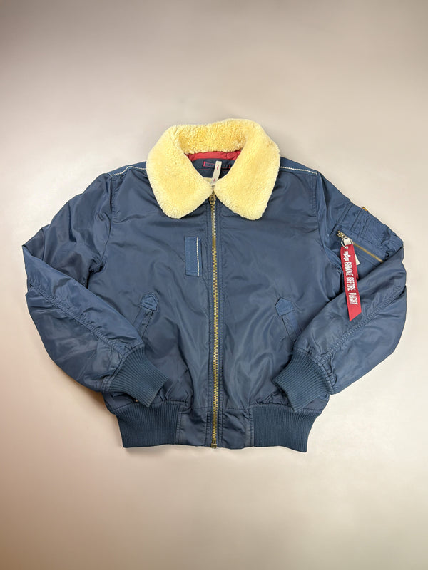 Alpha Industries Y2K "Aviator" Bomber Jacket - Navy Blue / Real Sheep Fur