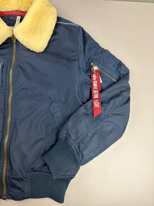 Alpha Industries Y2K "Aviator" Bomber Jacket - Navy Blue / Real Sheep Fur