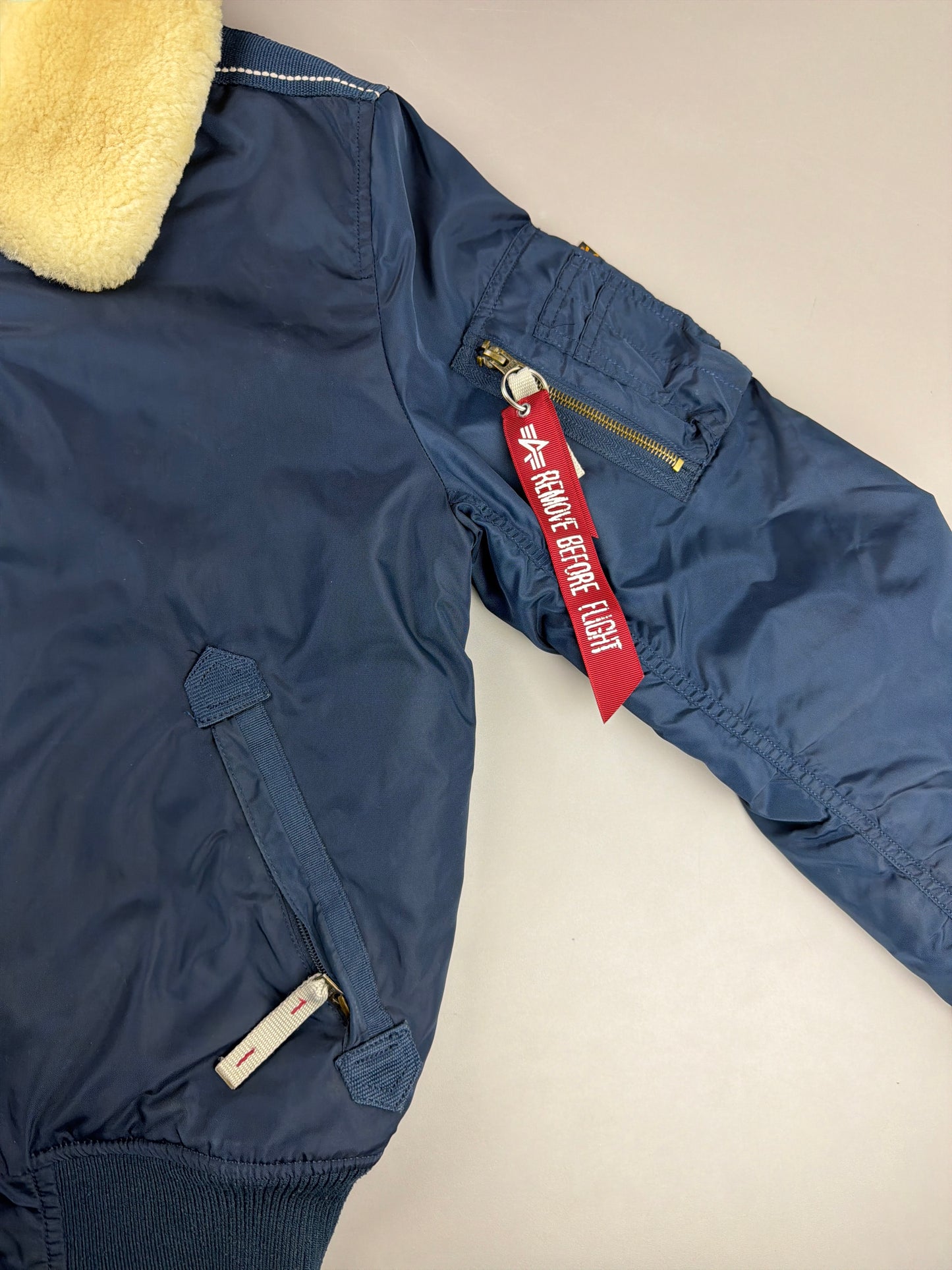 Alpha Industries Y2K "Aviator" Bomber Jacket - Navy Blue / Real Sheep Fur