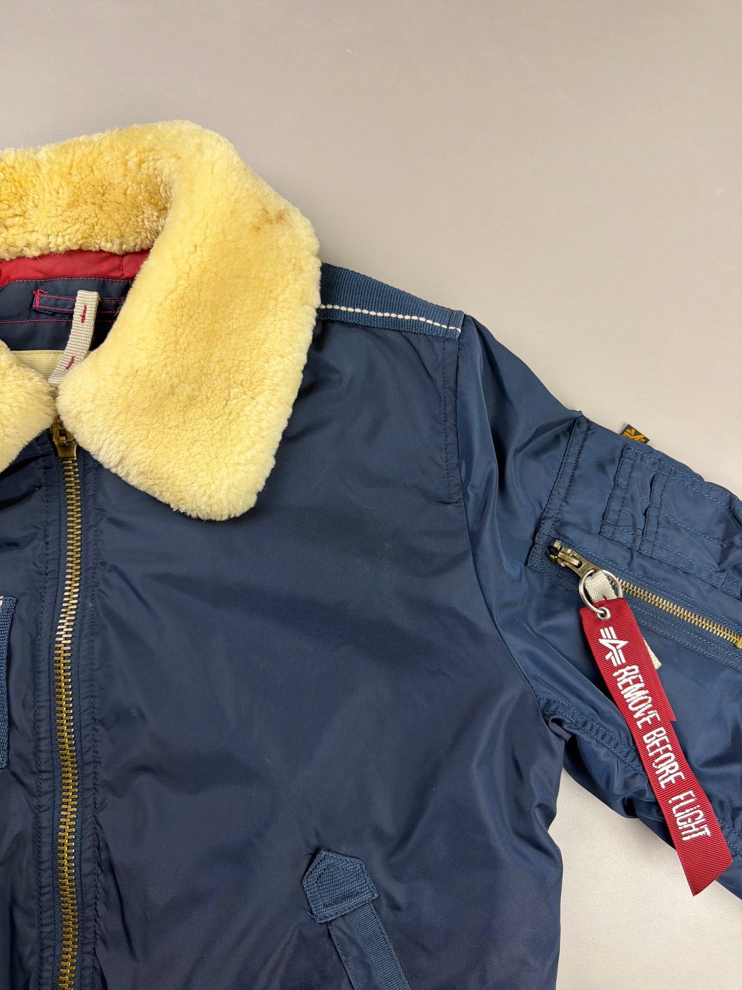 Alpha Industries Y2K "Aviator" Bomber Jacket - Navy Blue / Real Sheep Fur