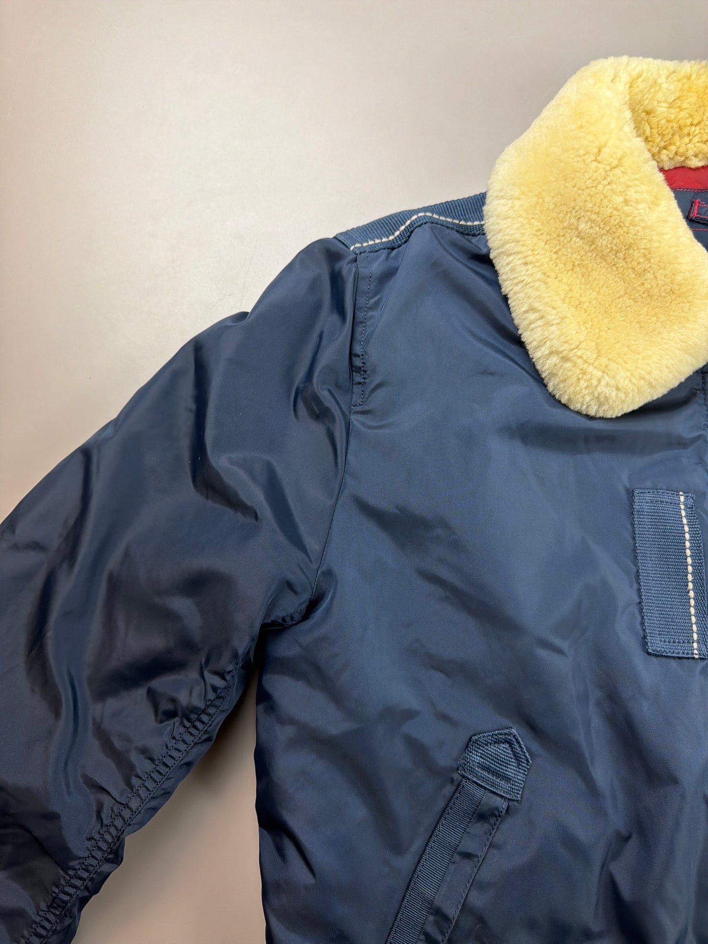 Alpha Industries Y2K "Aviator" Bomber Jacket - Navy Blue / Real Sheep Fur