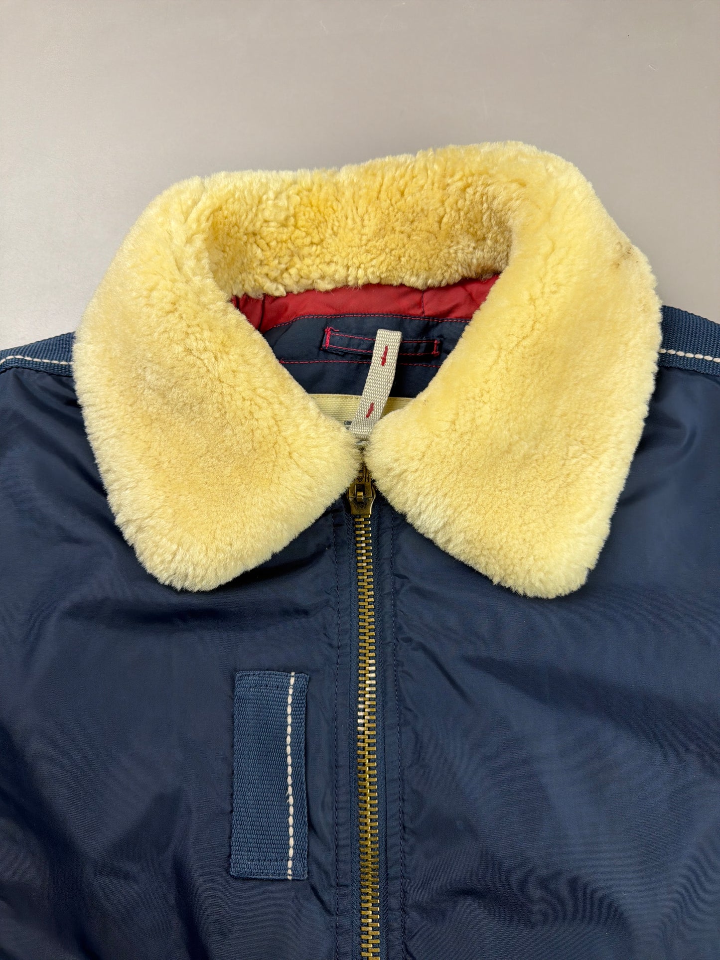 Alpha Industries Y2K "Aviator" Bomber Jacket - Navy Blue / Real Sheep Fur