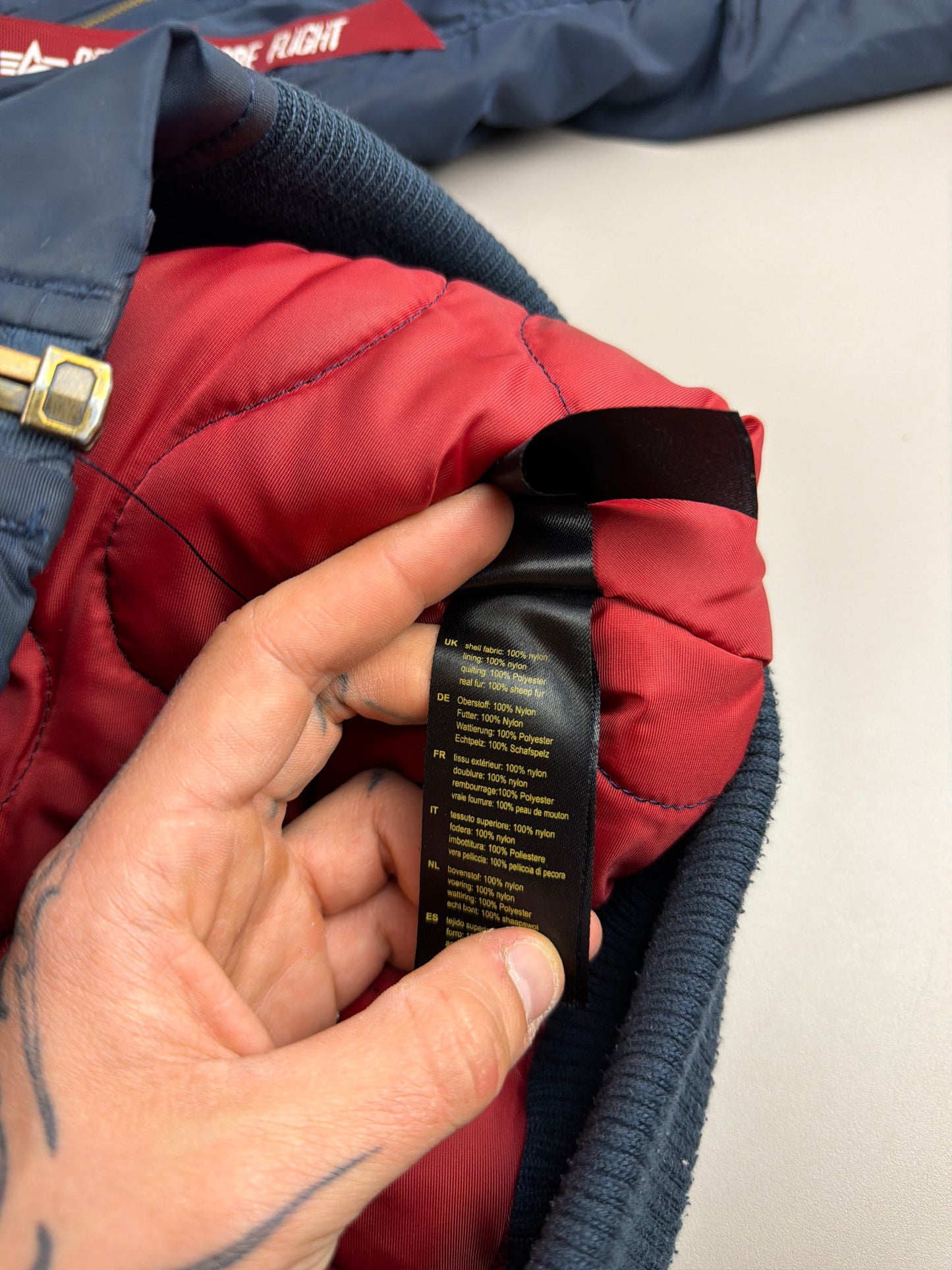 Alpha Industries Y2K "Aviator" Bomber Jacket - Navy Blue / Real Sheep Fur