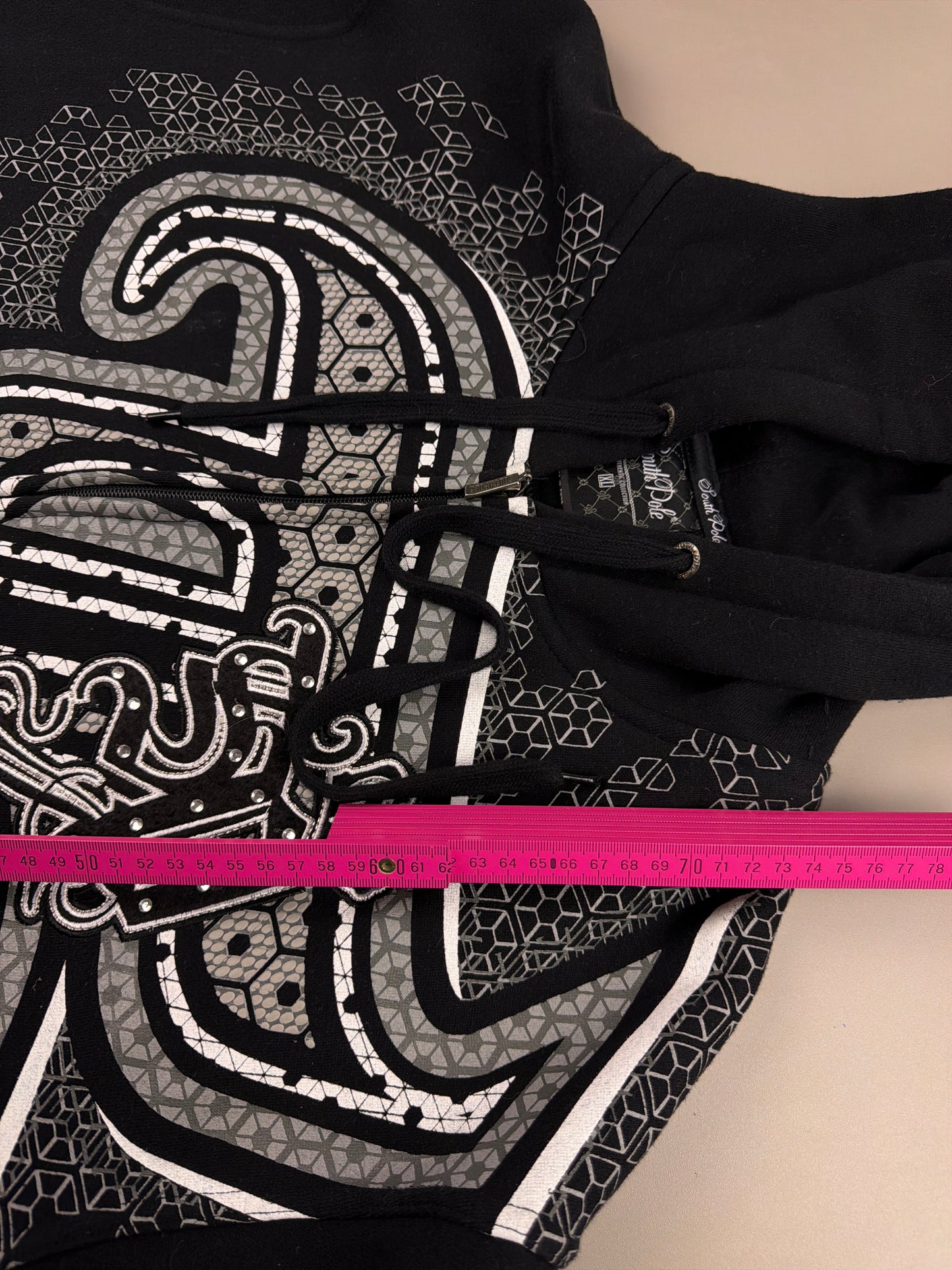 Southpole "Cyber Hexagon" Rhinestone Zip Hoodie - Black & Silver