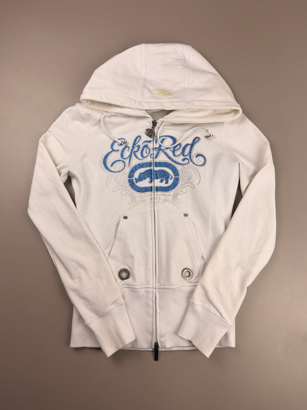 Ecko Red "Glitter Logo" Embellished Zip Hoodie - White