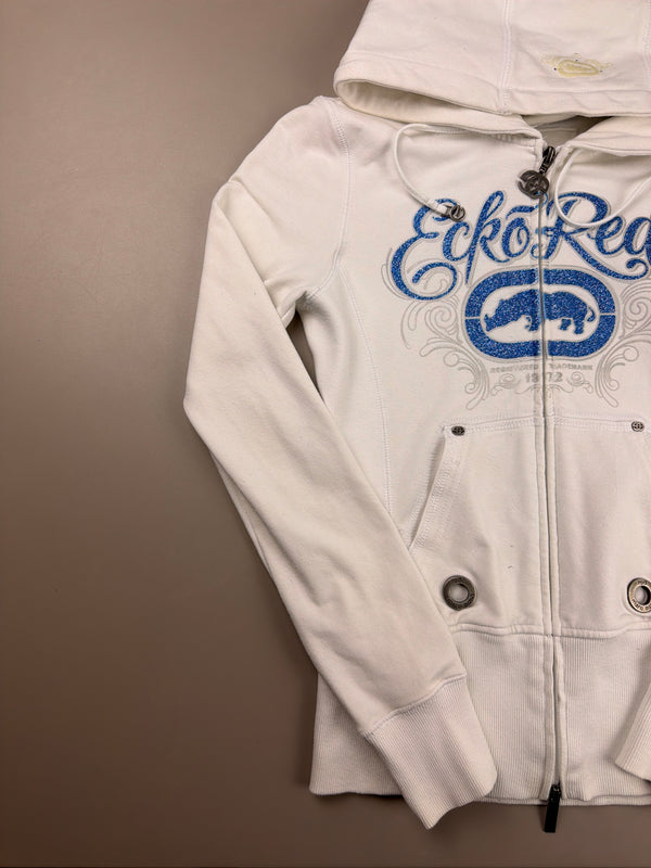 Ecko Red "Glitter Logo" Embellished Zip Hoodie - White