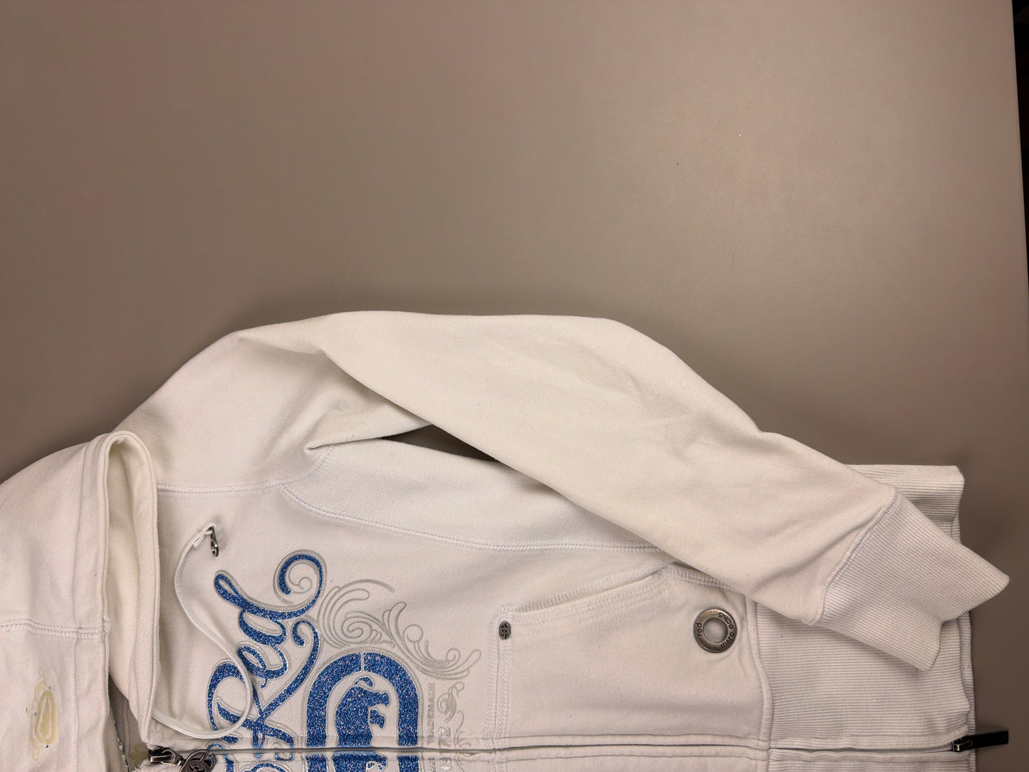 Ecko Red "Glitter Logo" Embellished Zip Hoodie - White
