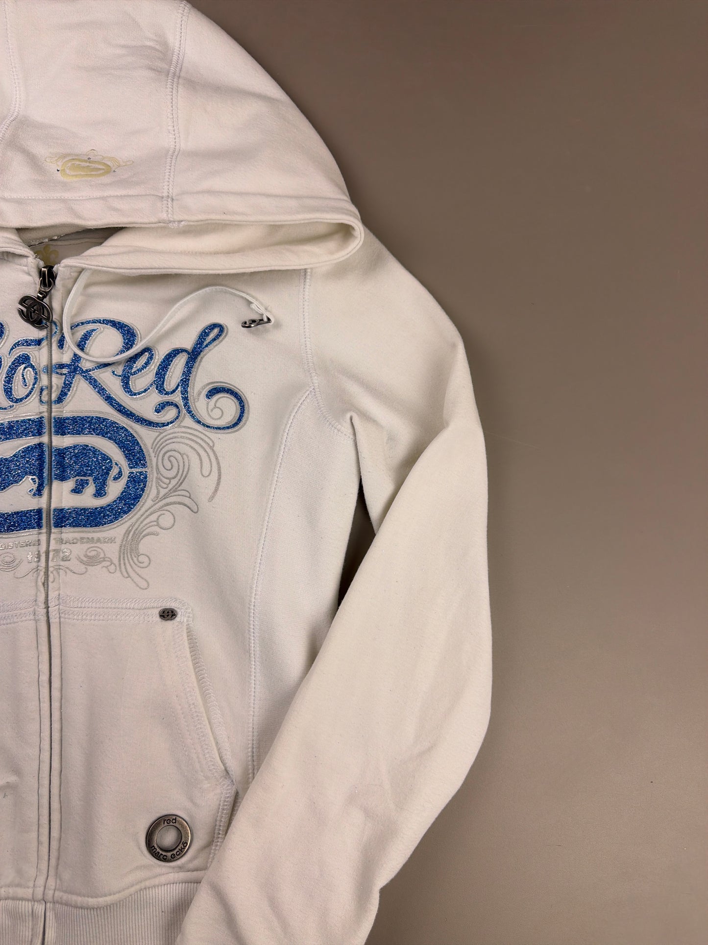 Ecko Red "Glitter Logo" Embellished Zip Hoodie - White