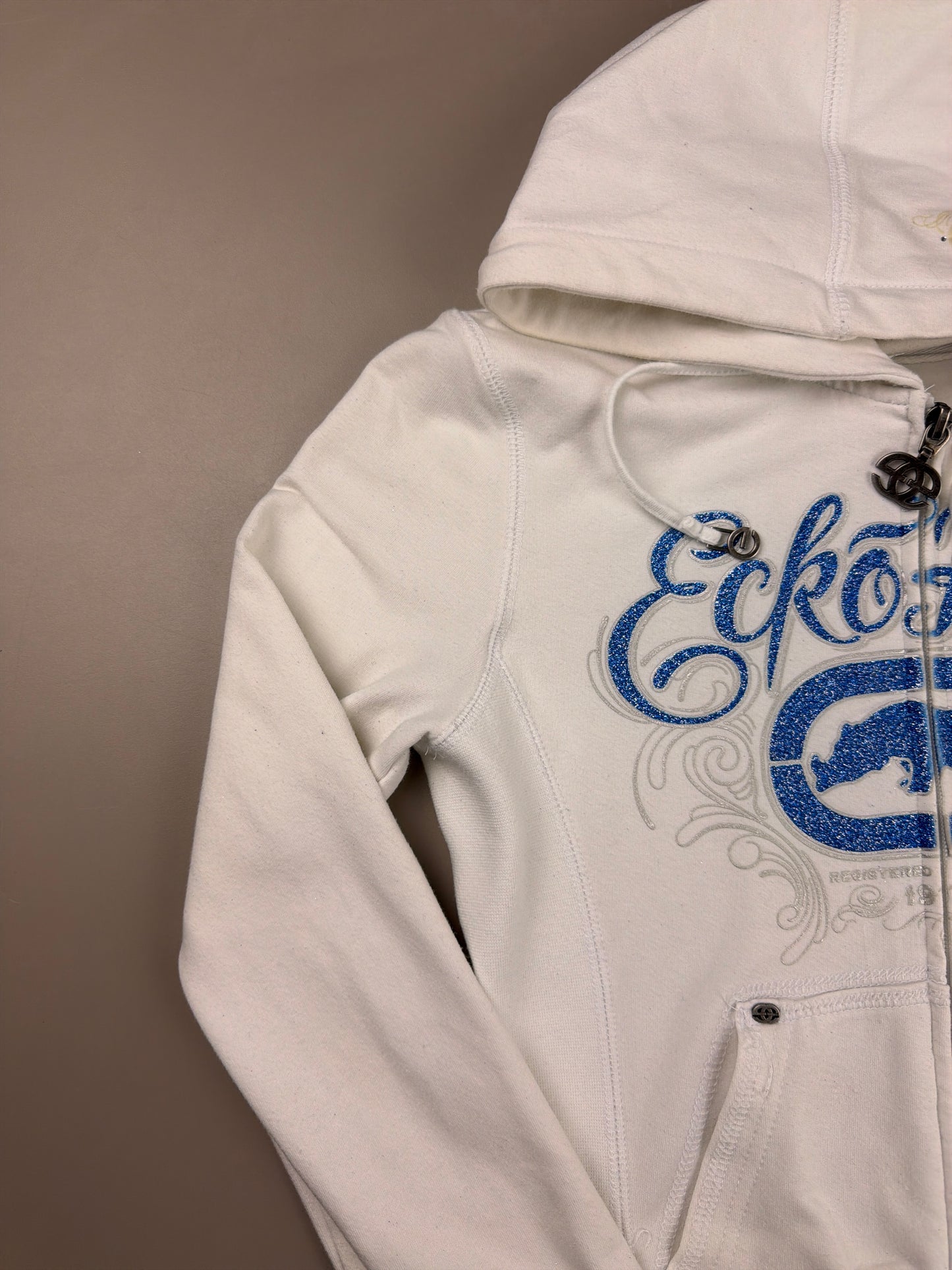 Ecko Red "Glitter Logo" Embellished Zip Hoodie - White