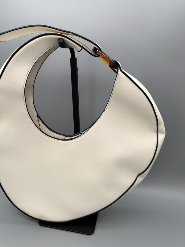 Vintage Y2K Crescent Moon Shoulder Bag - Off-White / Black & Tortoiseshell