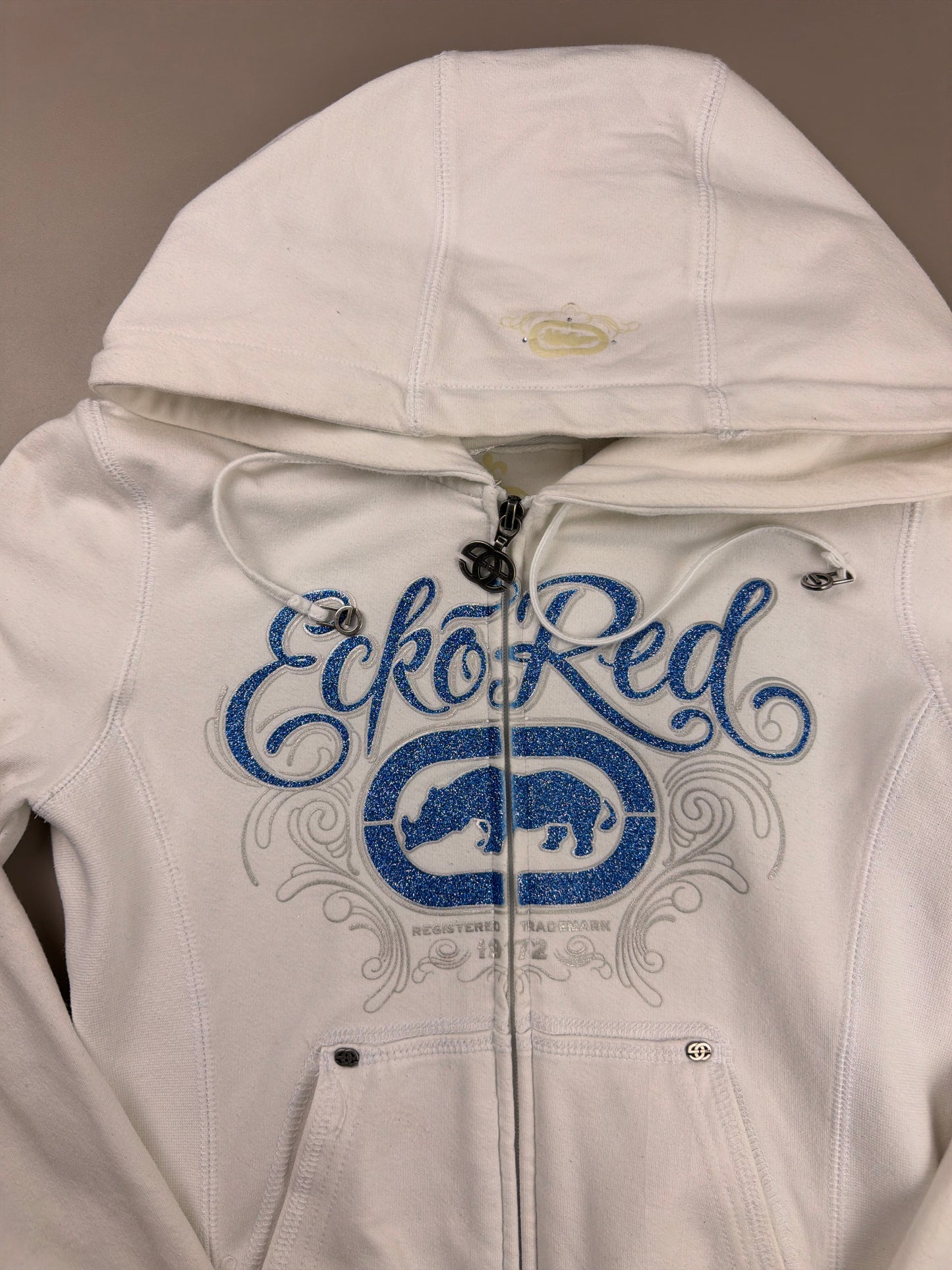 Ecko Red "Glitter Logo" Embellished Zip Hoodie - White