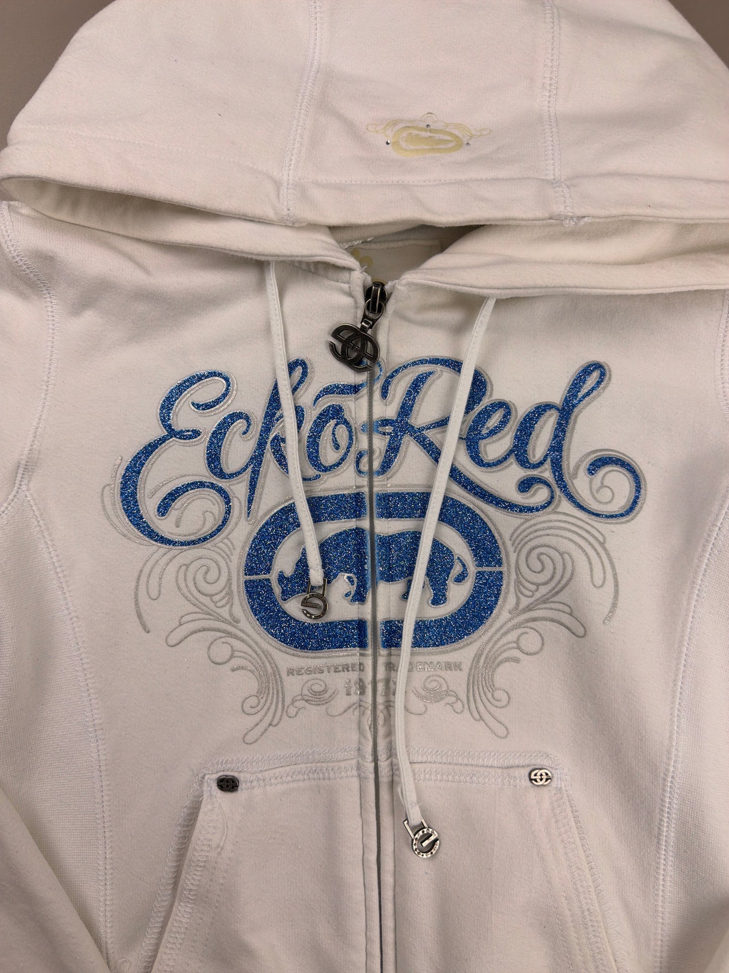 Ecko Red "Glitter Logo" Embellished Zip Hoodie - White