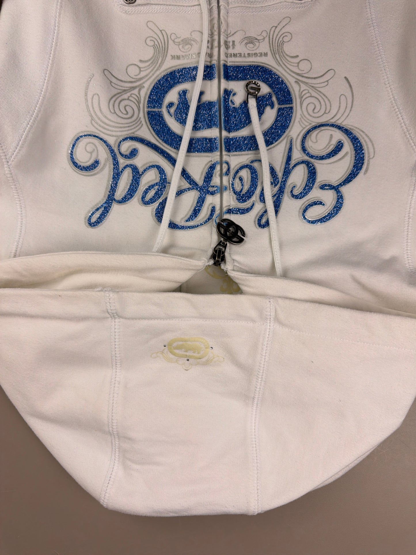 Ecko Red "Glitter Logo" Embellished Zip Hoodie - White