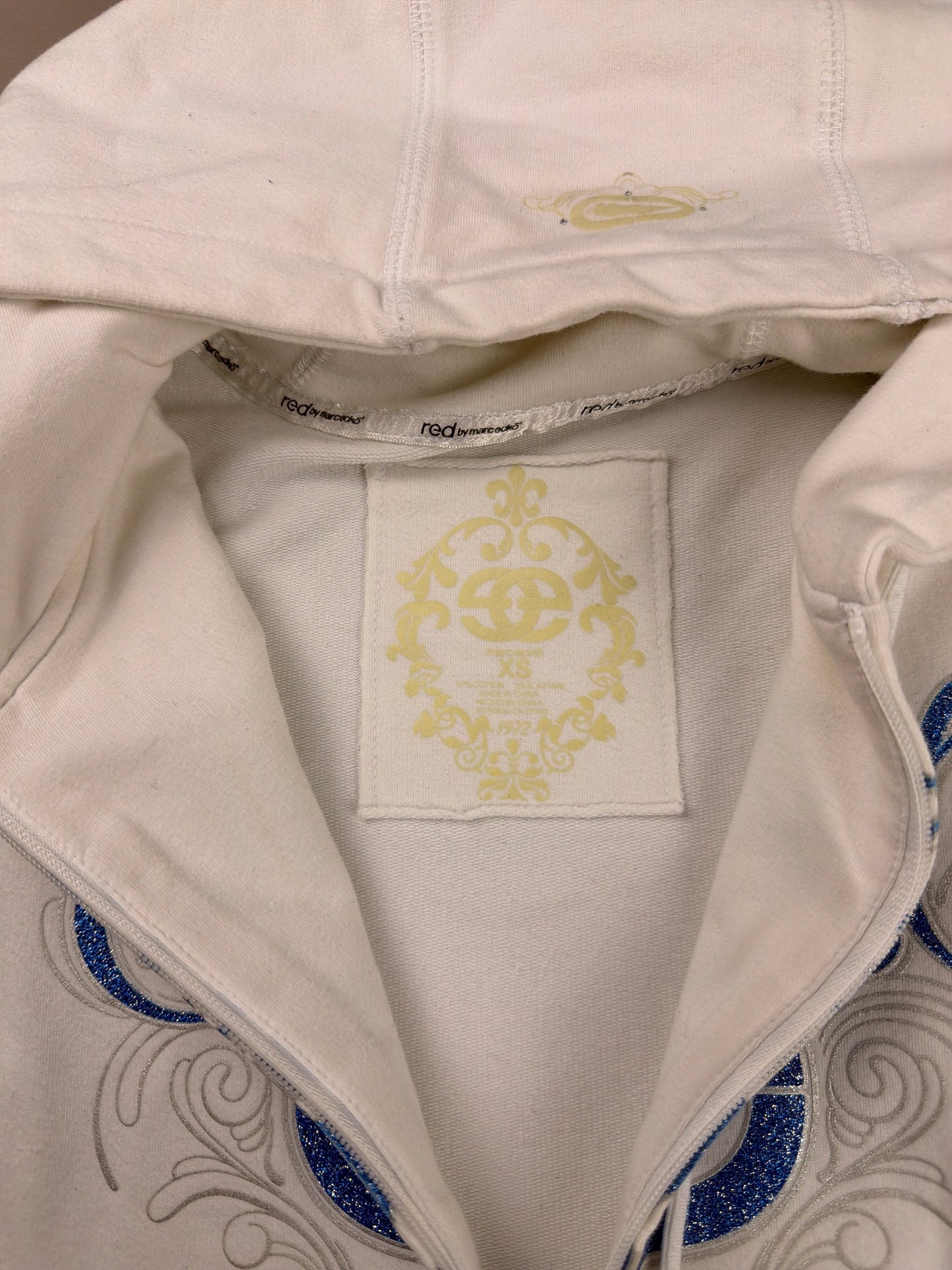 Ecko Red "Glitter Logo" Embellished Zip Hoodie - White