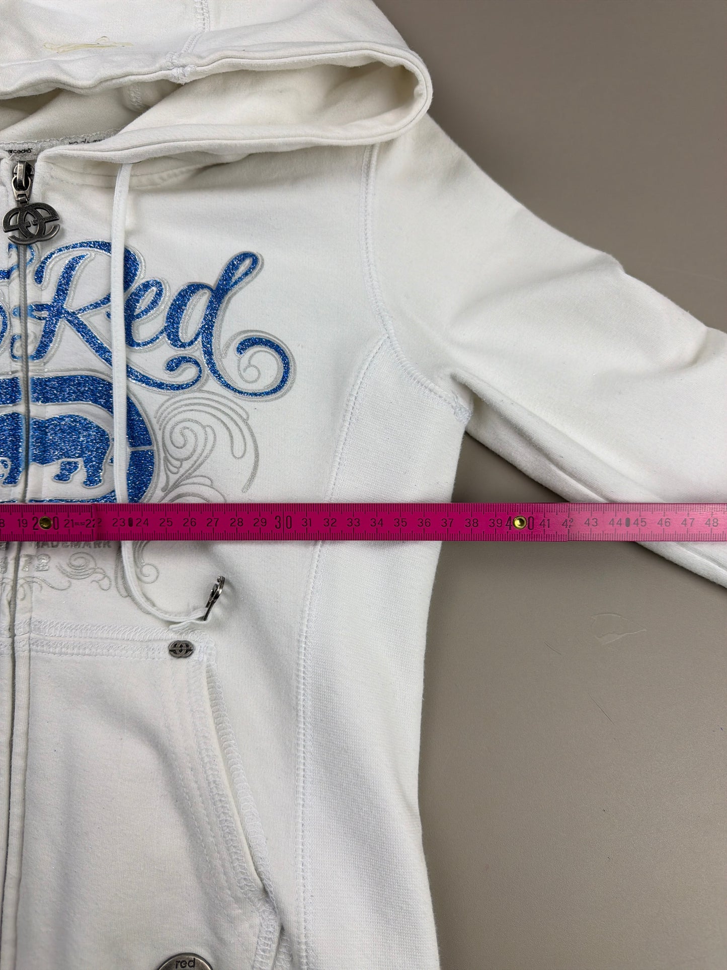 Ecko Red "Glitter Logo" Embellished Zip Hoodie - White